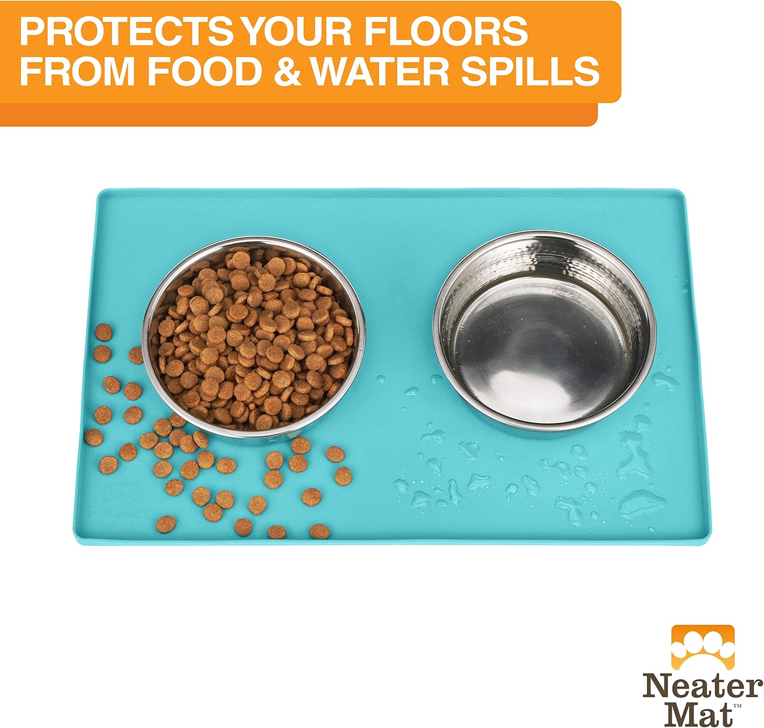 Neater Pet Brands Neater Mat – Tapetes para mascotas para comida y agua, tapete para tazón de gato y perro, de silicona impermeable, bandeja de