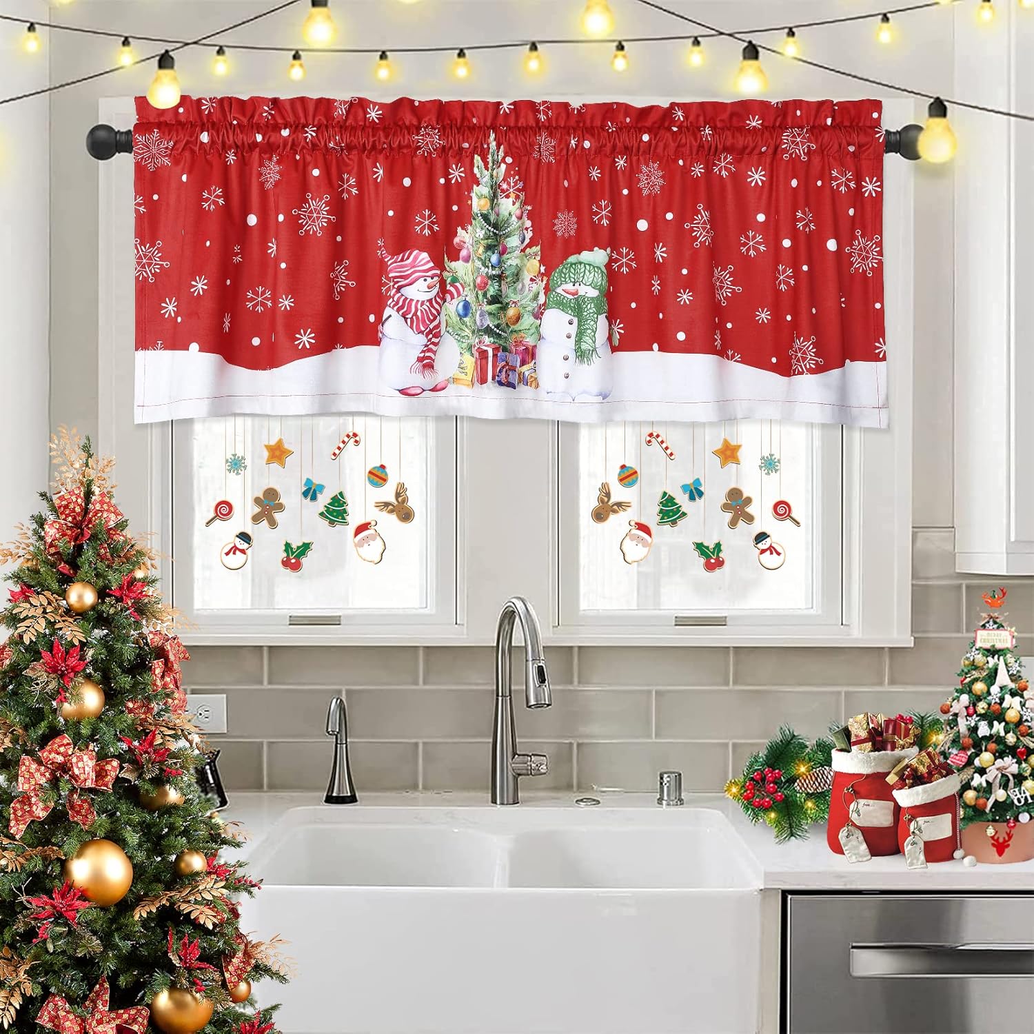 Cortina de cenefa de Navidad, cortinas de cafetería, tratamiento de ventana, bolsillo para barra para decoración del hogar, 1 panel para baño, sala