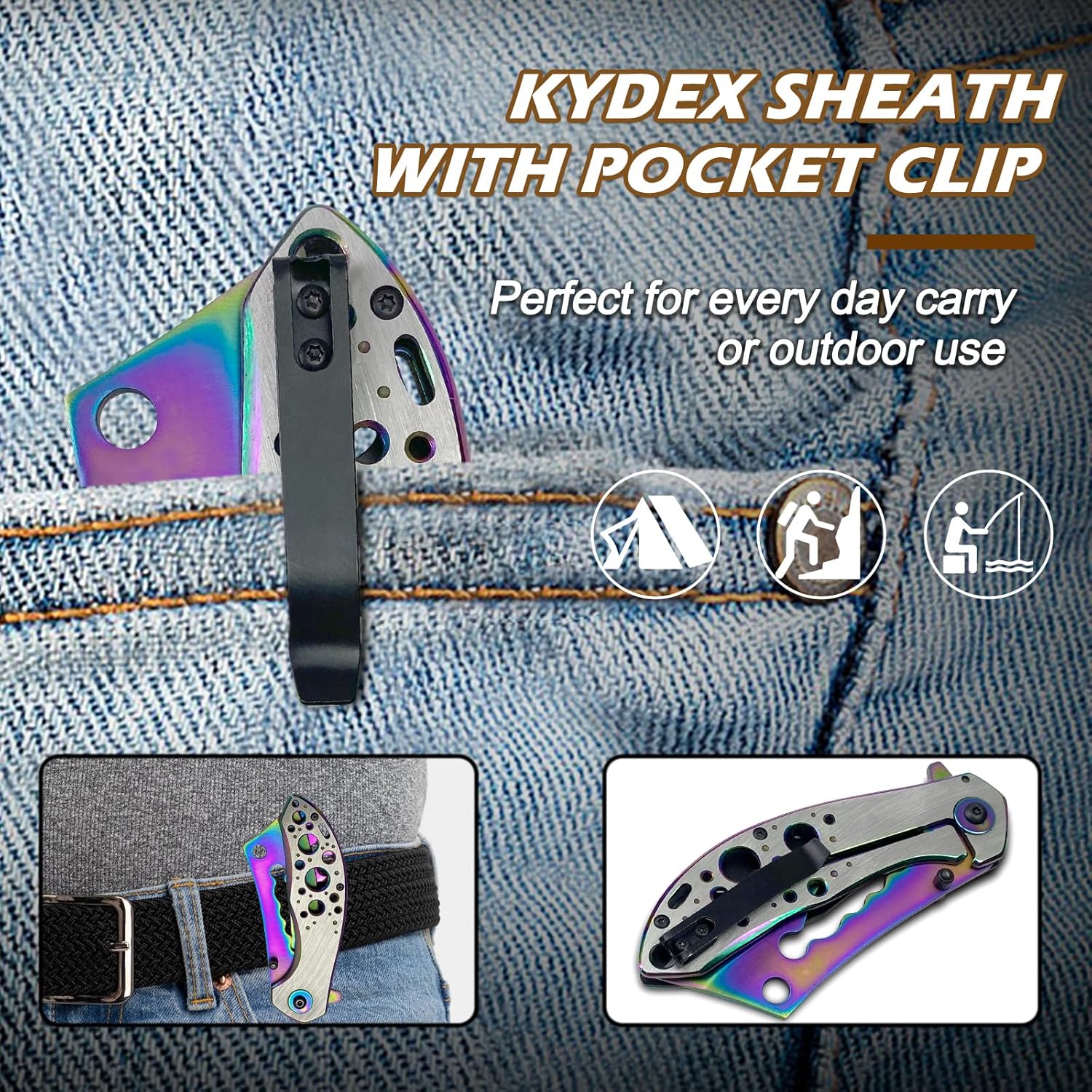 AULAKNIV Cuchillo de bolsillo plegable con clip, hoja estilo navaja EDC táctico para campamento para hombres para exteriores, senderismo,