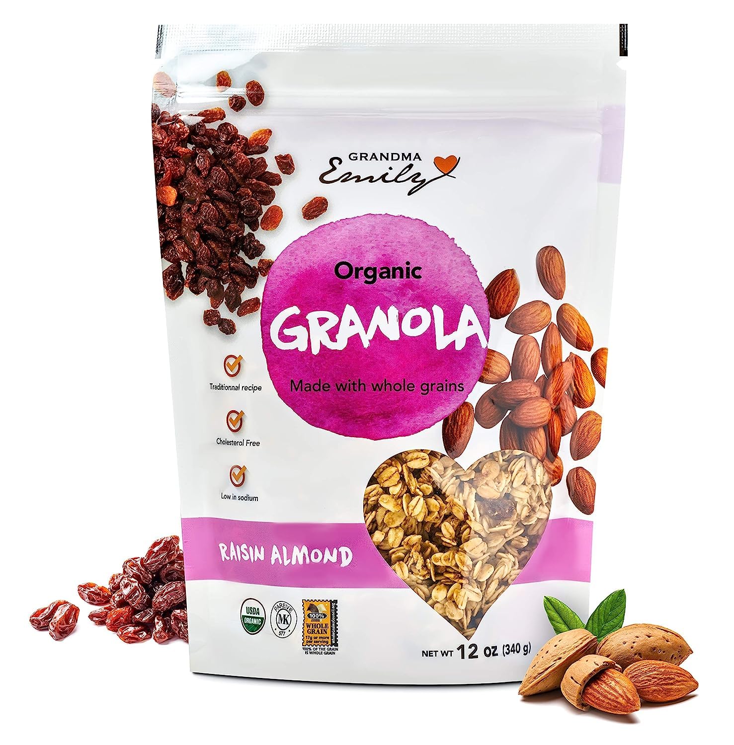 Grandma Emily Cereal orgánico de granola de almendras y pasas, 12 onzas