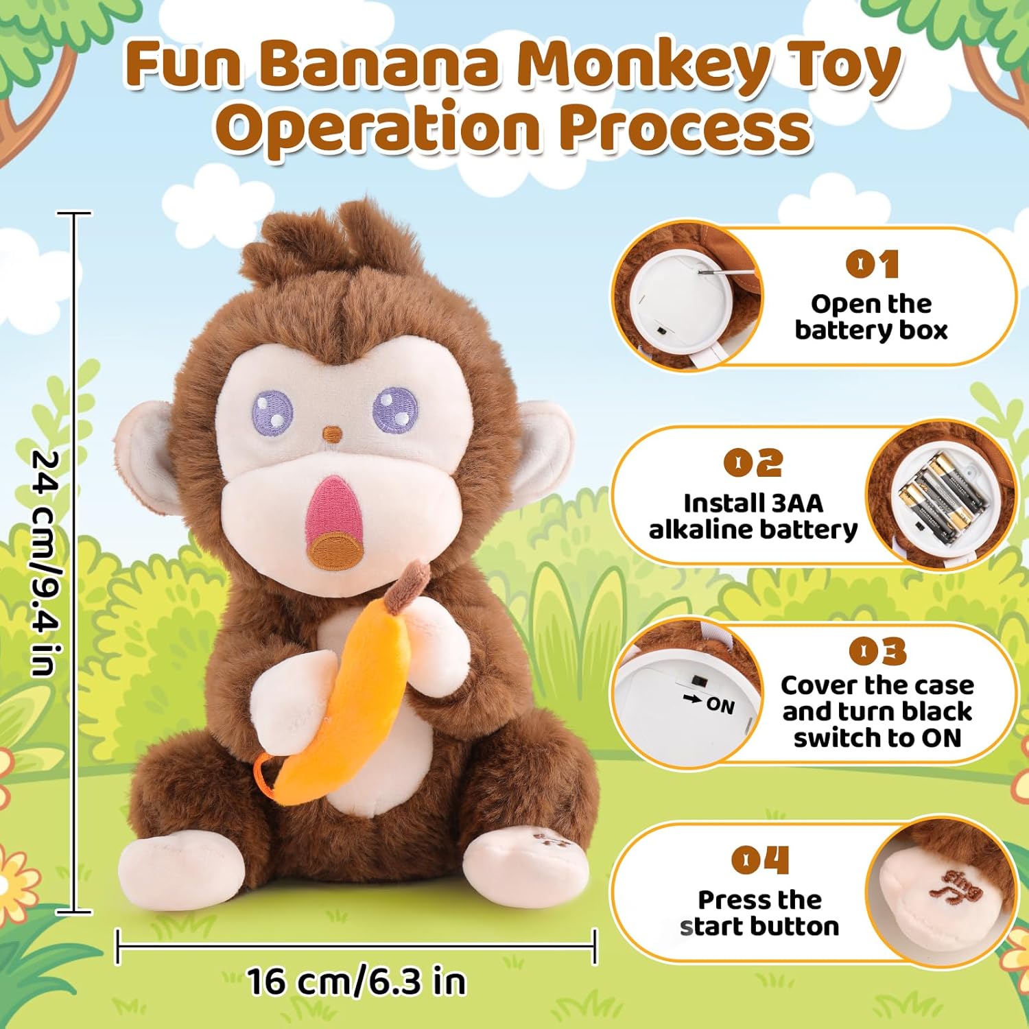 Emoin Monkey Stuffed Animals The Playful Monkey – Juguete interactivo de peluche de mono enojado, no tomes su plátano, mono interactivo, plátano,