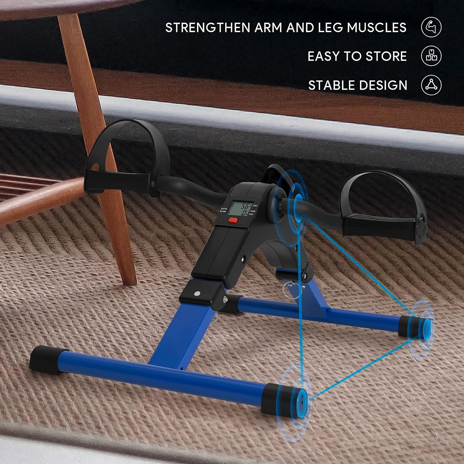 Ejercitador de pedal plegable  Mini bicicleta estática debajo del escritorio, pedal de bicicleta con pantalla LCD para entrenamiento de brazos y