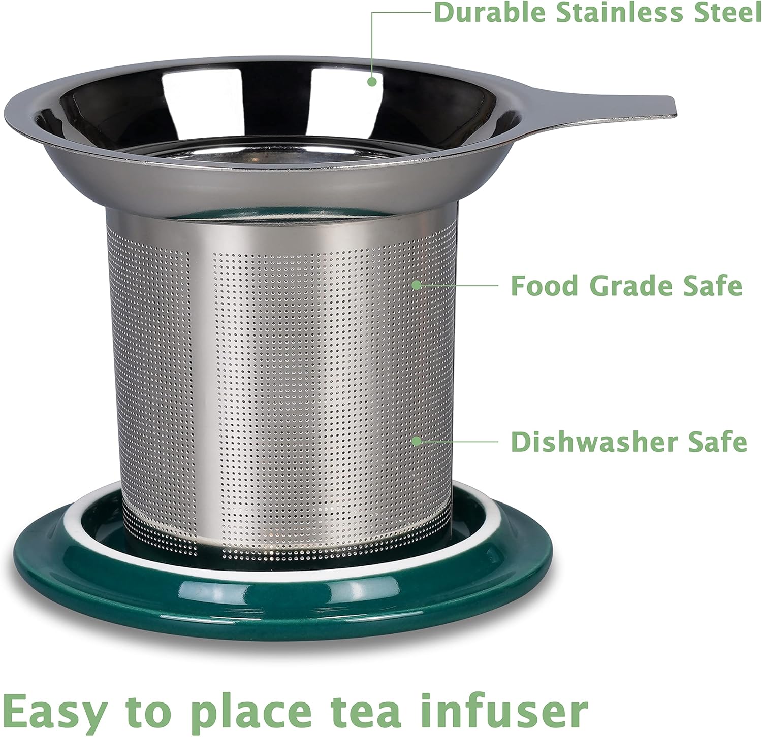 Sunddo Taza de té de cerámica con infusor y tapa para té suelto, taza de girasol, regalos para amantes del té, para mujeres, color verde