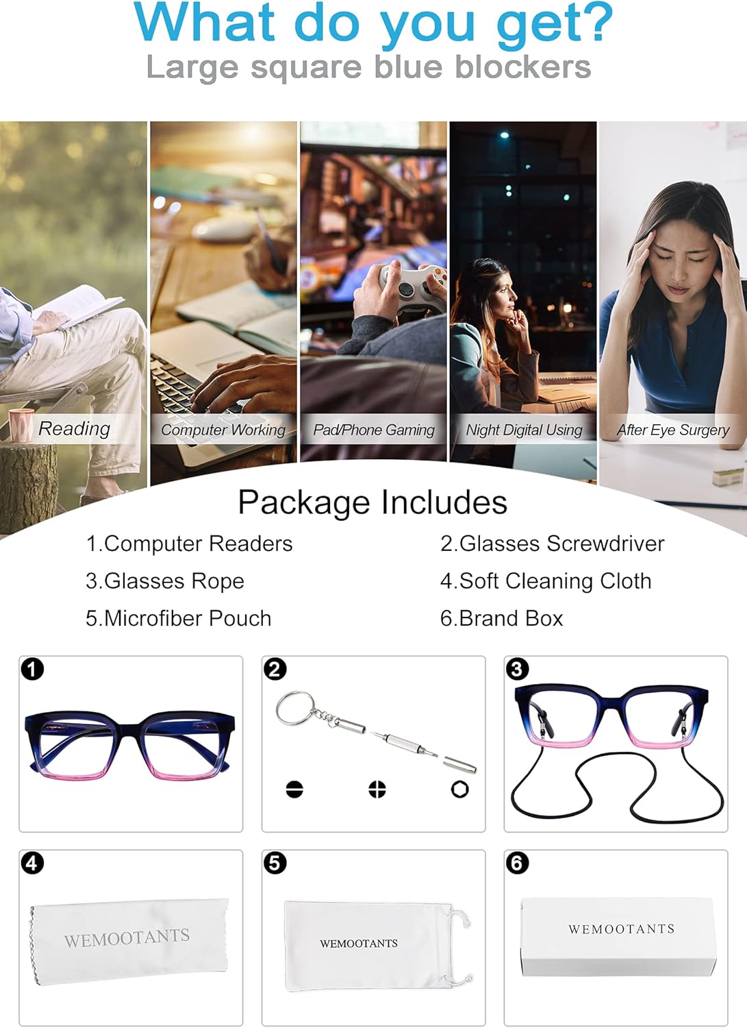 Lentes de lectura con bloqueo de luz azul, para hombres y mujeres, grandes cuadrados, para lectores 1.0, 1.25, 1.5, 1.75, 2.0 a 6.0