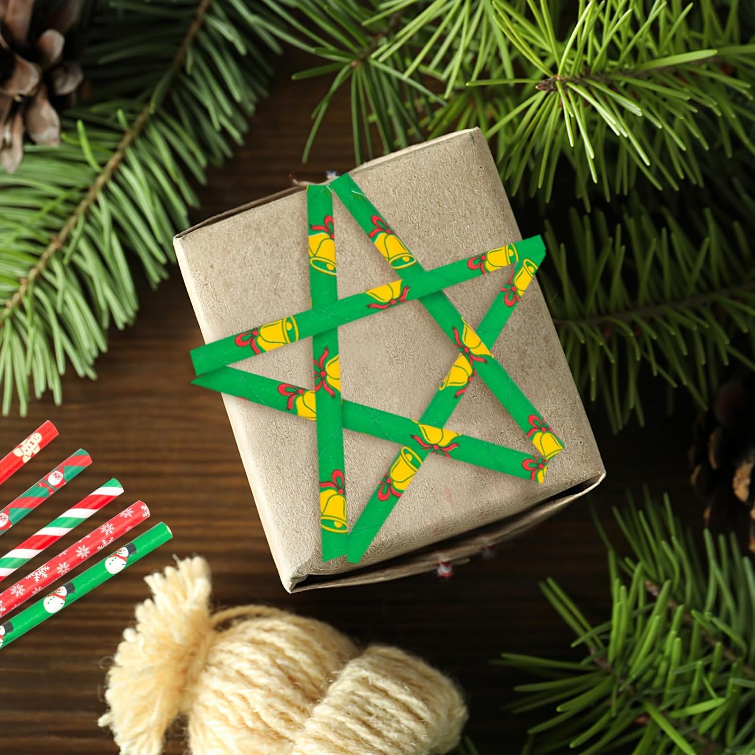 120 popotes de papel de Navidad, pajitas de Navidad de 10 estilos, pajitas decorativas para decoración de fiestas de Navidad, manualidades