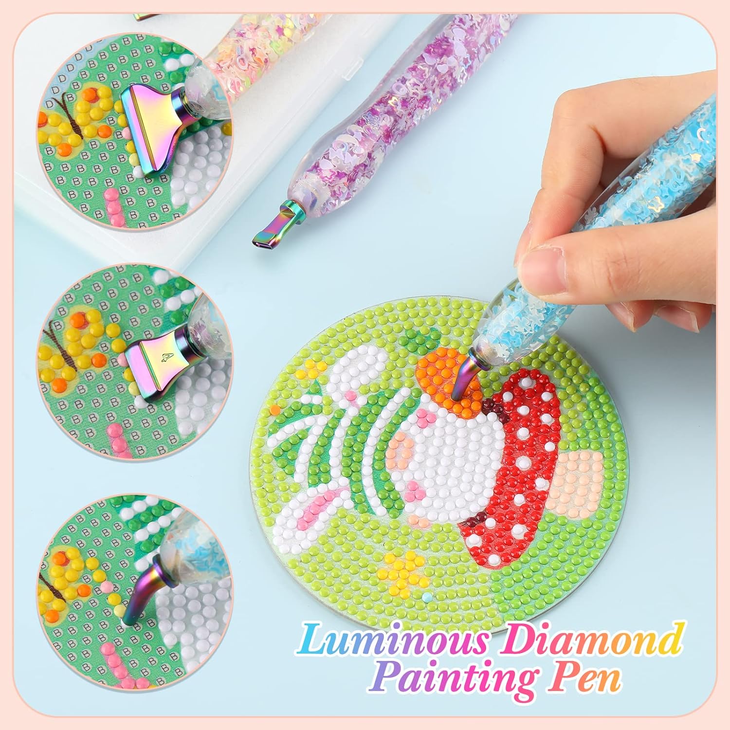 Geyoga Kit de 22 bolígrafos luminosos de pintura de diamante 5D, accesorios y herramientas de arte de diamantes de bricolaje, pintura de diamante,
