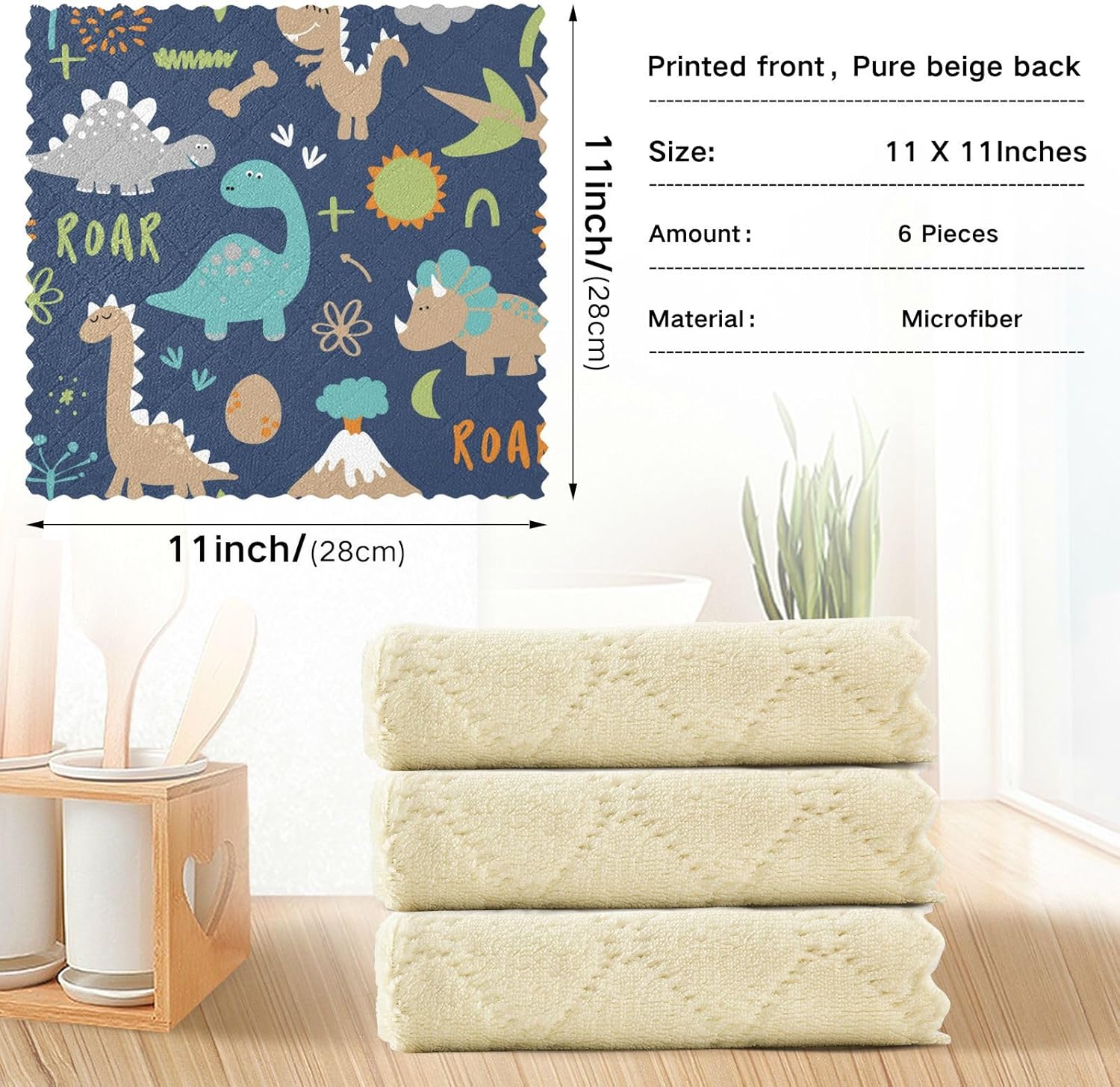 Dino Funny Cartoon Bones Blue Quality Print Microfiber Kitchen Towels Quick Dry 6 Pack Microfiber Absorbant Towel for Countertop Oven