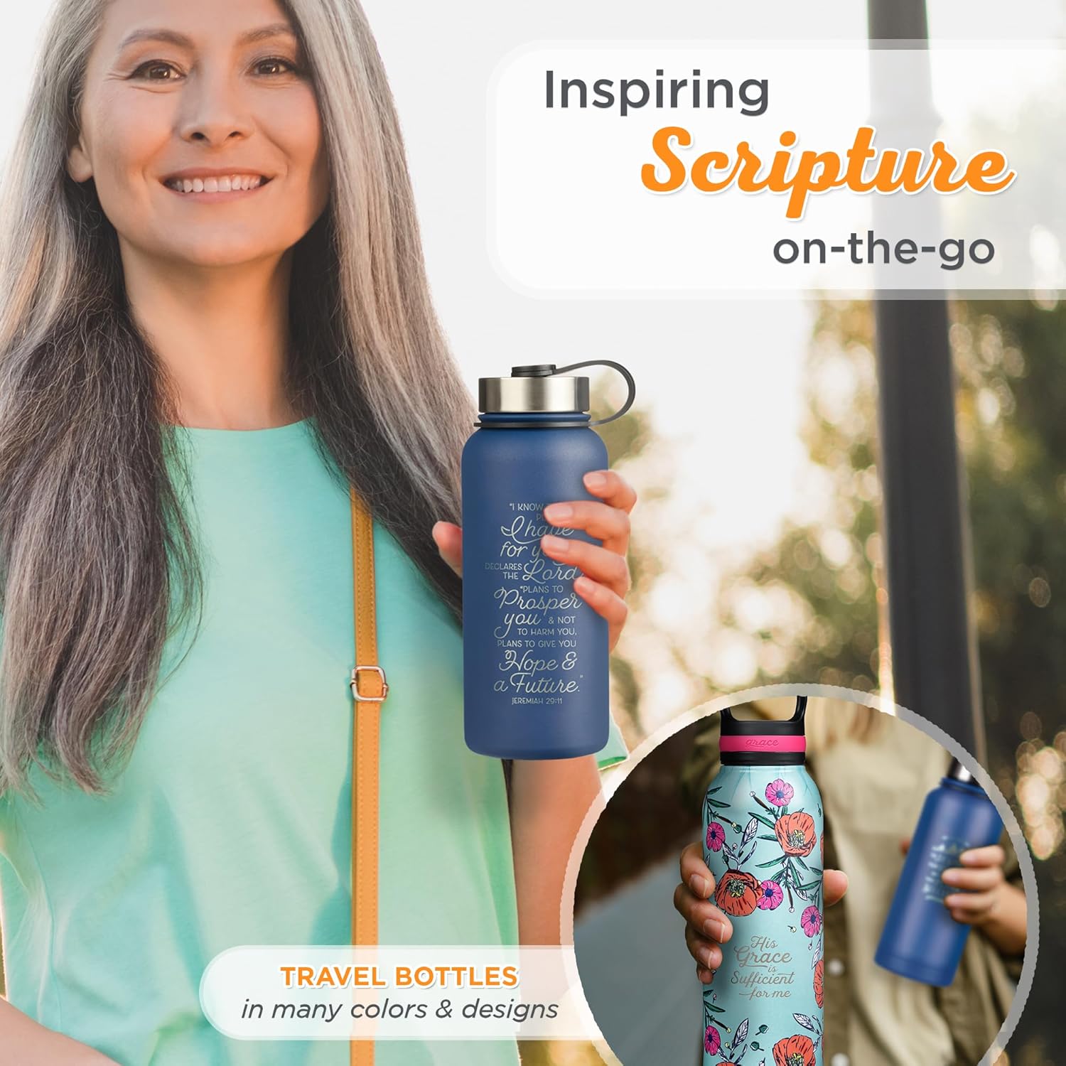 Christian Art Gifts Botella de agua grande de acero inoxidable de doble pared sellada al vacío para mujeres, hombres y graduados I Know the Plans –