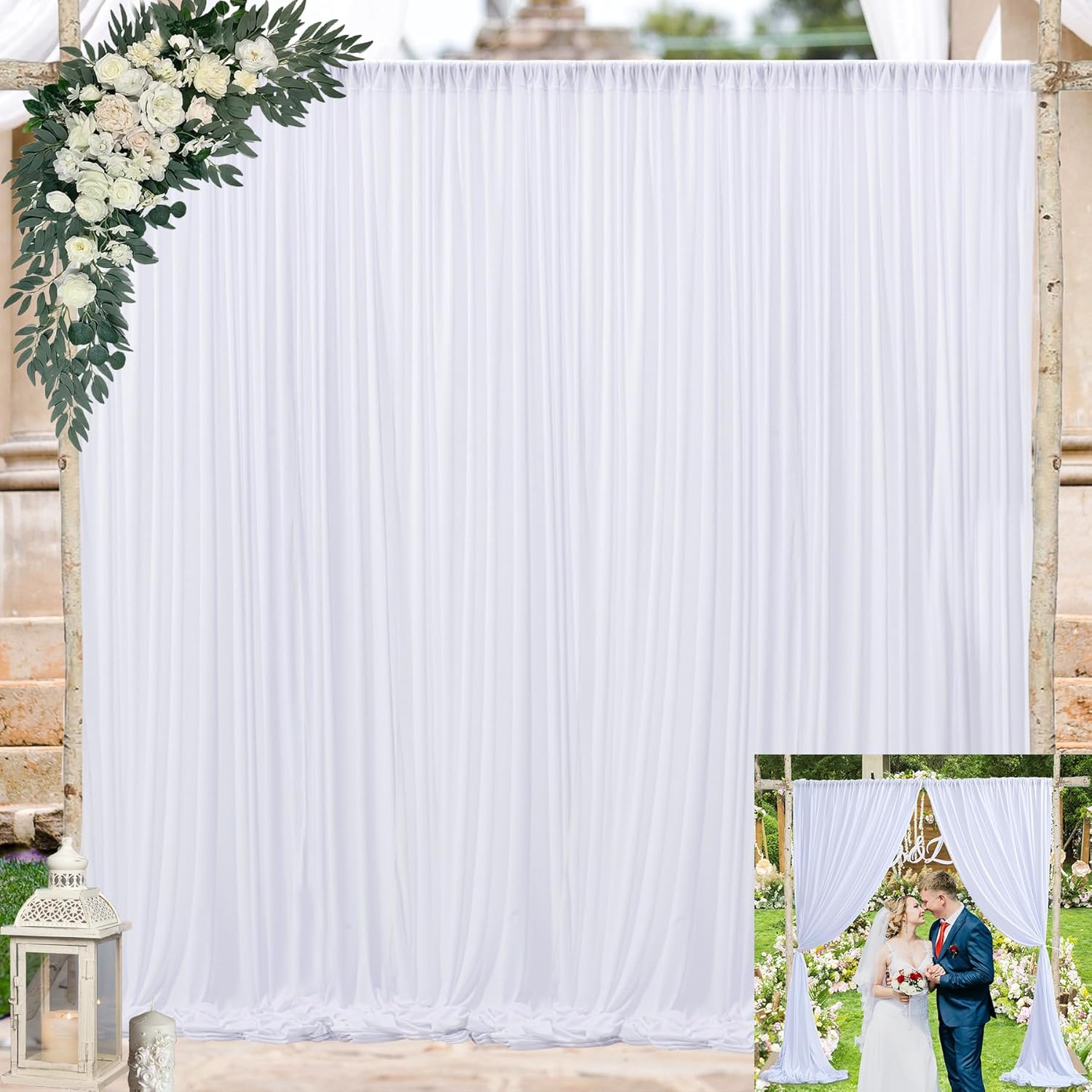 Cortina tipo telón de fondo blanco de 10 x 10 pies para fiestas, sin arrugas, para bodas, baby shower, decoración de fondo de fiesta de cumpleaños,