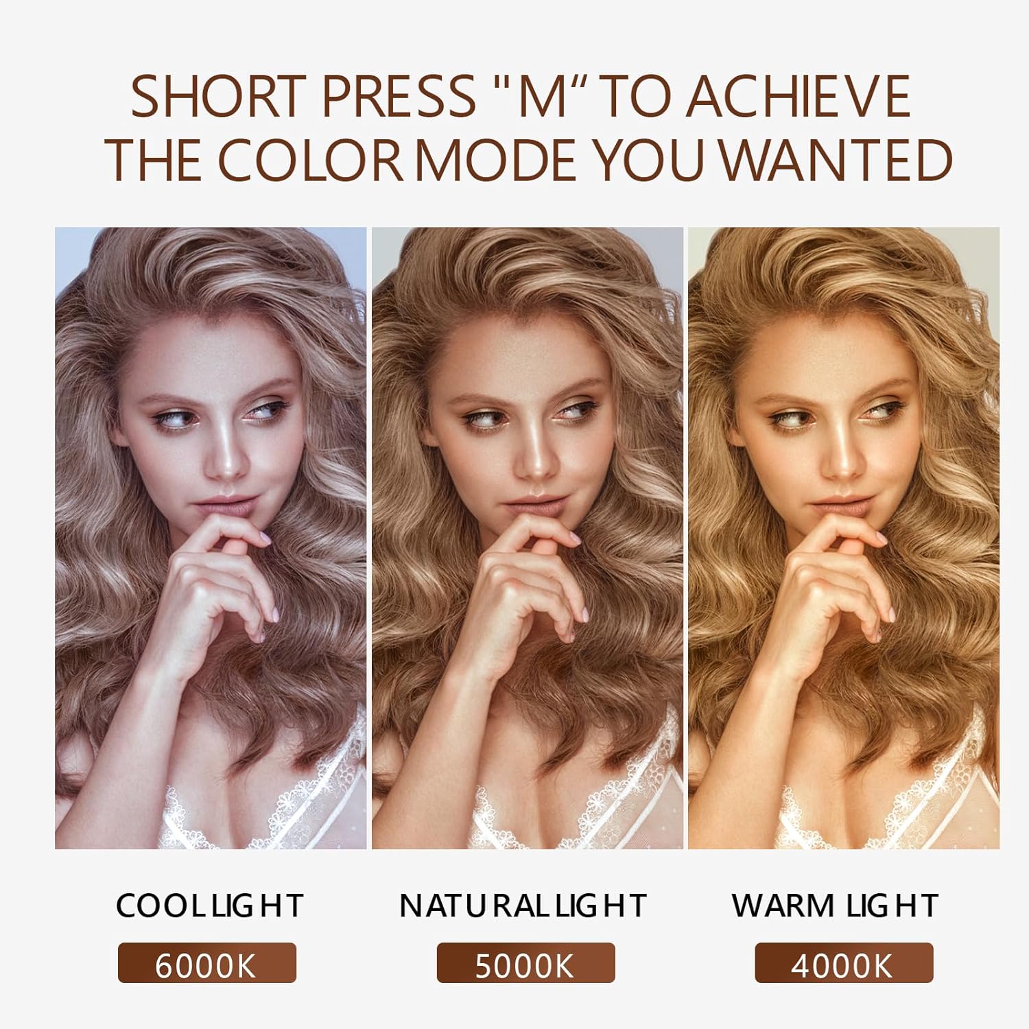 AOLISSI Espejo de tocador con luces, espejo de maquillaje iluminado Hollywood con 9 bombillas regulables y 3 modos de iluminación de color, aumento