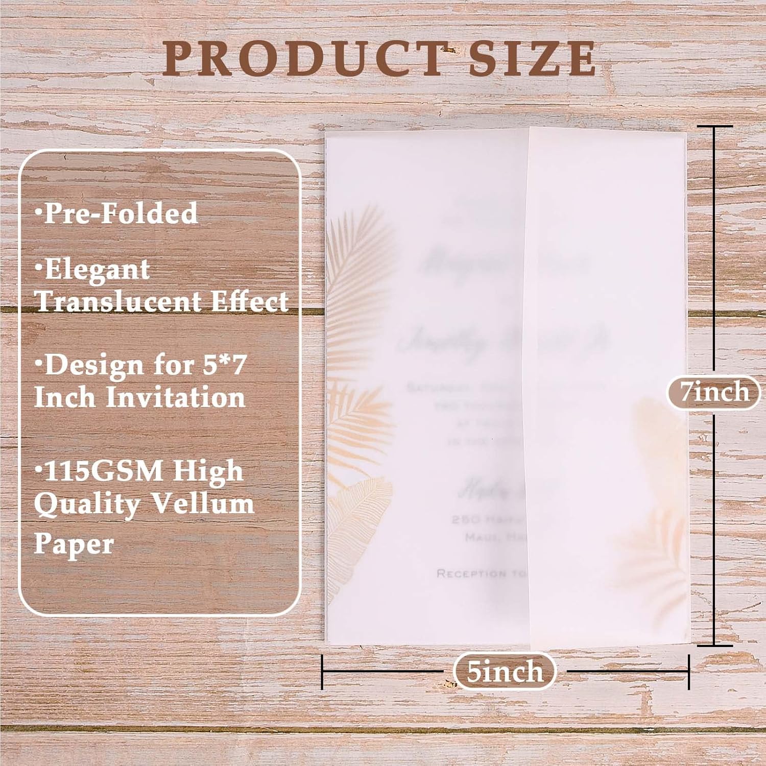 Paquete de 32 chaquetas de vellum preplegadas para invitaciones de 5 x 7, invitaciones de papel vitela Ayfjovs de 5 x 7, papel de invitación de boda