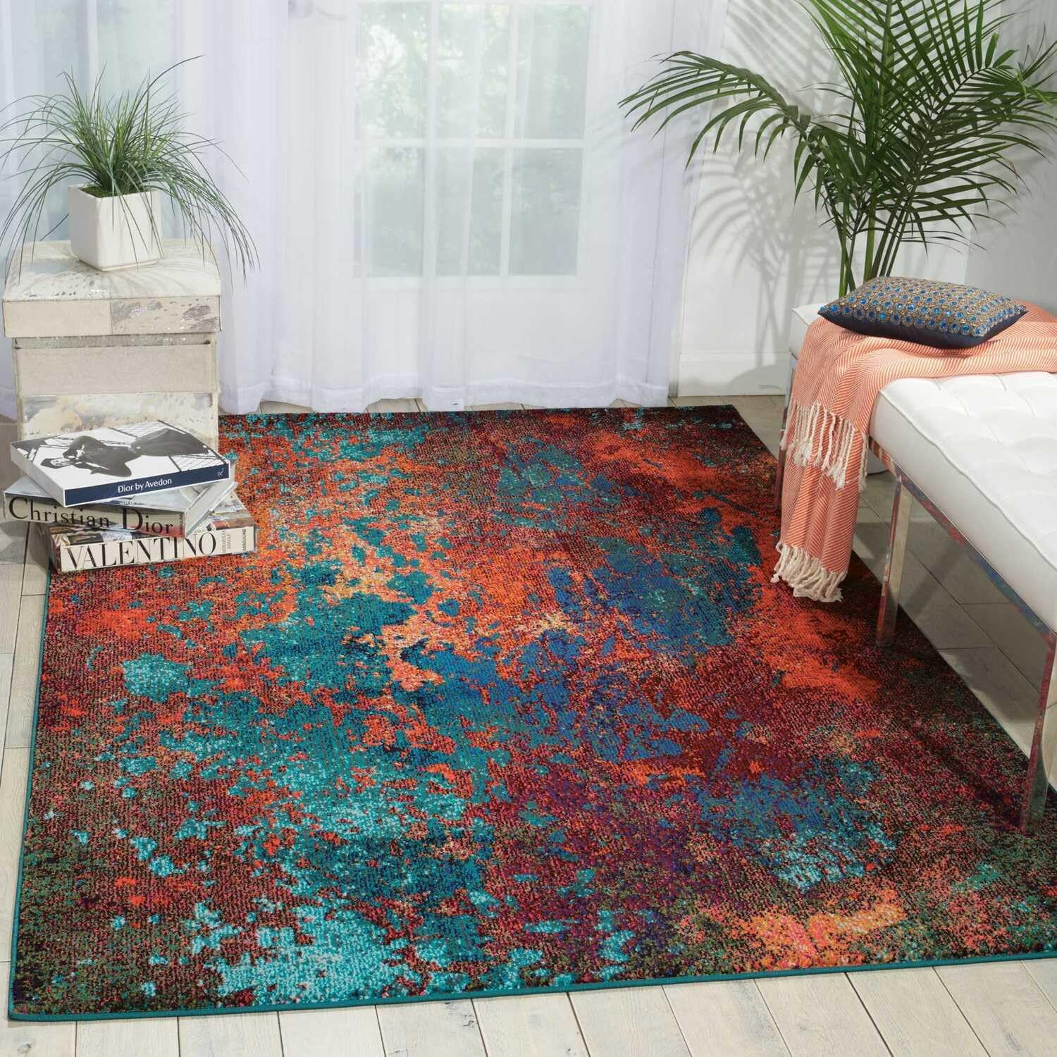Nourison – Celestial – rojoazul atlántico – alfombra de área de 3 pies 11 pulgadas x 5 pies 11 pulgadas, contemporánea, abstracta, fácil de limpiar,