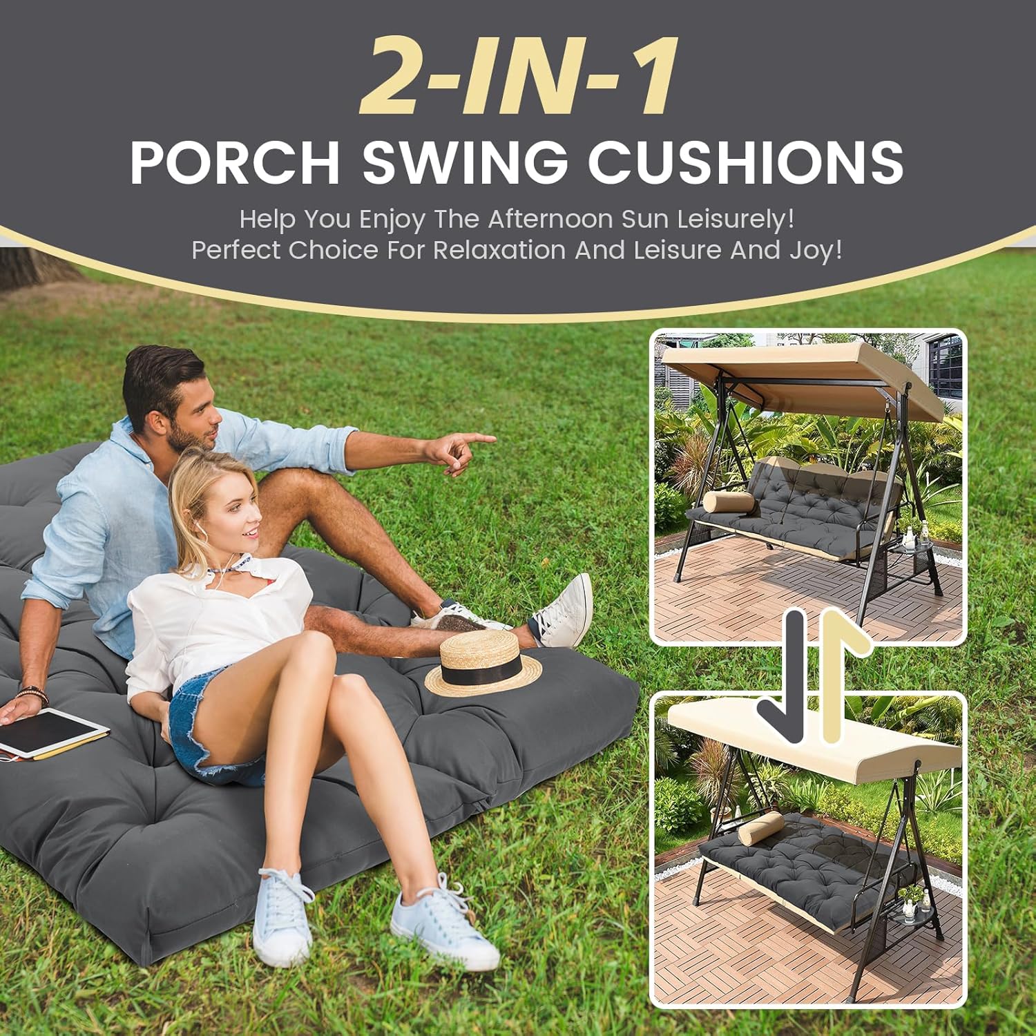 Cojines de asiento de repuesto con respaldo, cojines gruesos de 4 pulgadas, 2-3 plazas, impermeables, con lazos, para muebles de jardín y patio (60