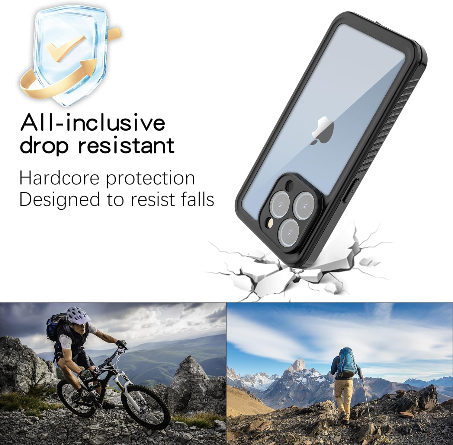 Funda impermeable para iPhone 15 con certificación IP68, a prueba de golpes, a prueba de suciedad, a prueba de nieve, carcasa protectora de cuerpo