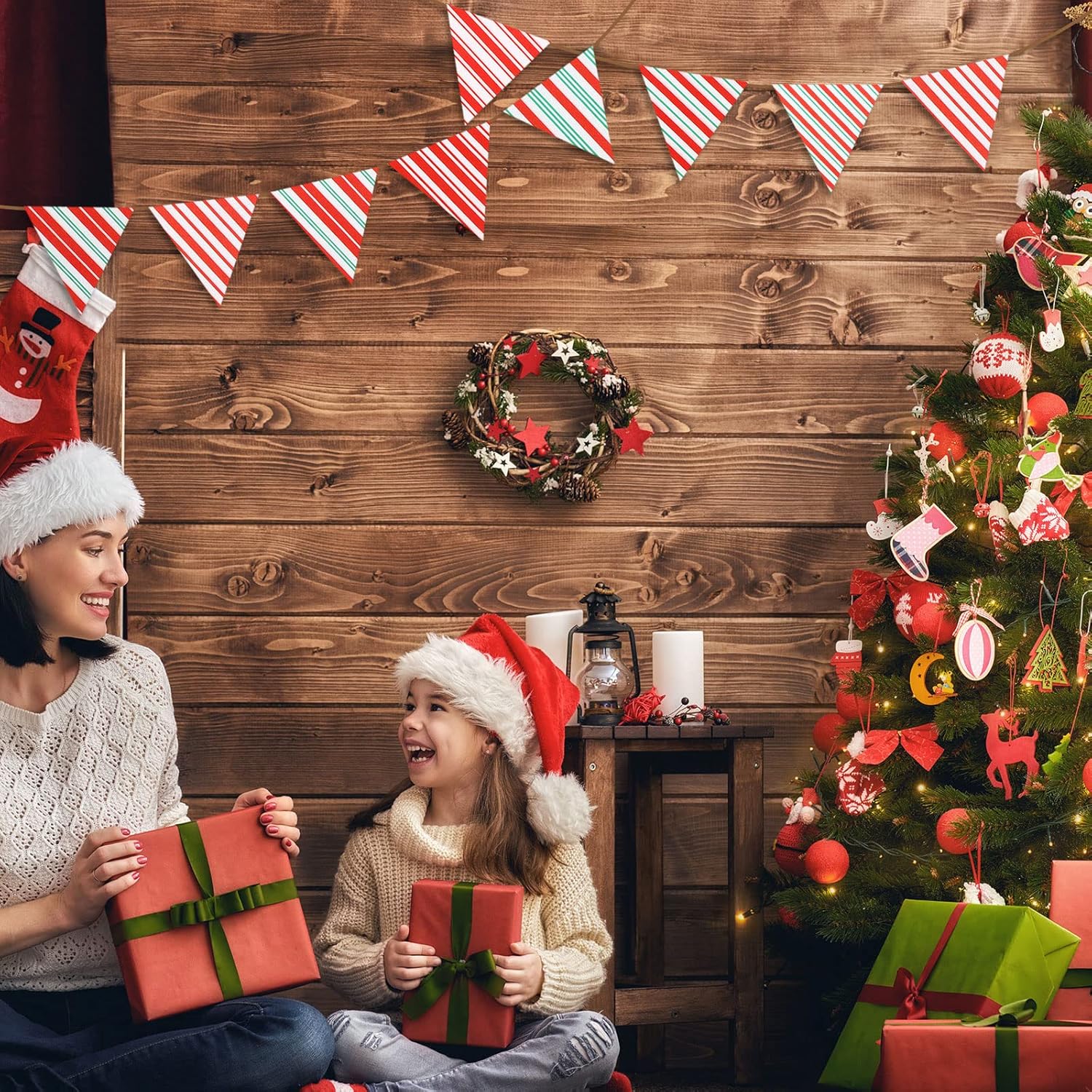10 paquetes de tela de Navidad para coser, tela de algodón roja y verde, tela de impresión de bastón de caramelo cuadrado para costura de retazos,