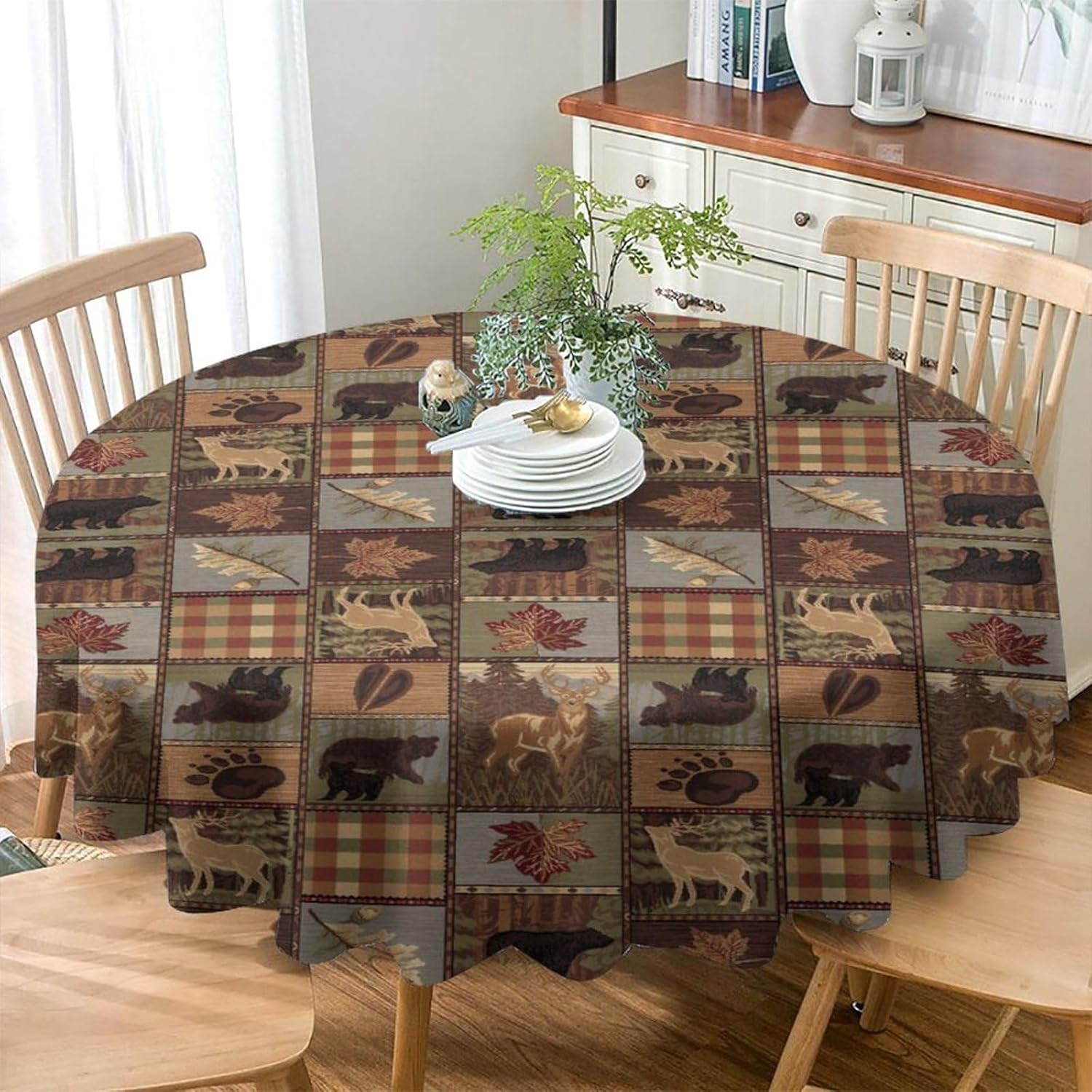 Mantel rústico con diseño de oso y ciervo, estilo retro, rústico, vintage, estilo casa de campo, cabaña rústica, estilo granja, mantel lavable