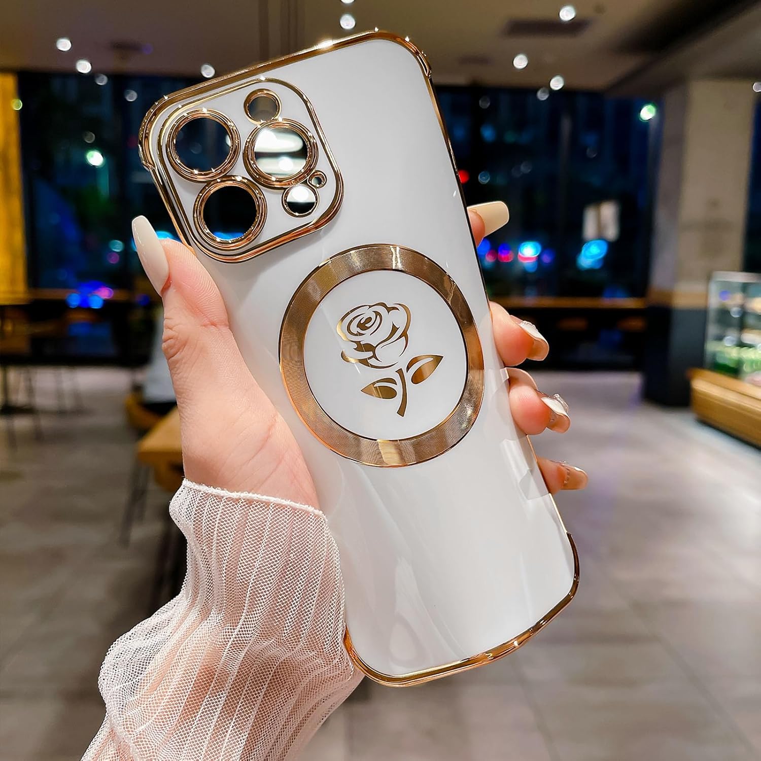 SPOBIT Funda magnética para iPhone 14 Pro Max, compatible con Magsafe, funda floral de rosa de hadas para mujeres y niñas, funda delgada suave y