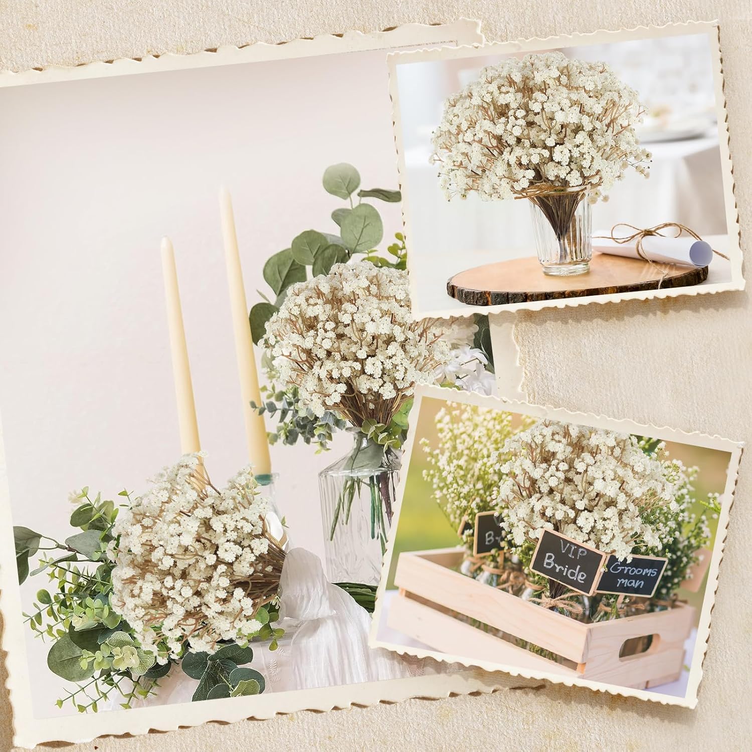 50 piezas de plástico artificial Gypsophila – Espray de flores blancas para ramos de boda, centros de mesa, arreglos florales para el día de San