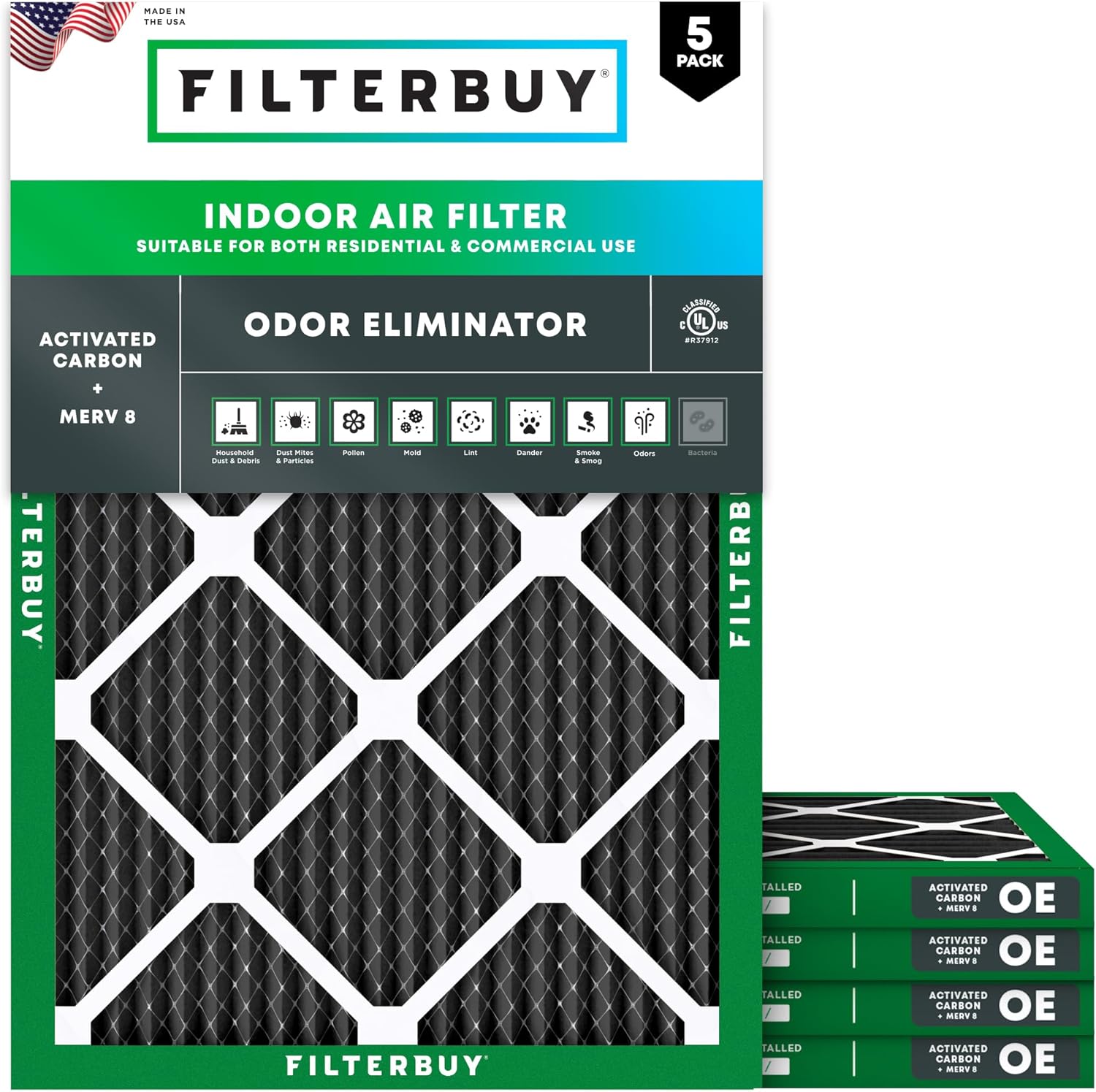 Filterbuy Filtro de aire MERV 8 de 16 x 18 x 1 pulgadas (paquete de 5), filtros de aire plisados para calefacción, calefacción, aire acondicionado y