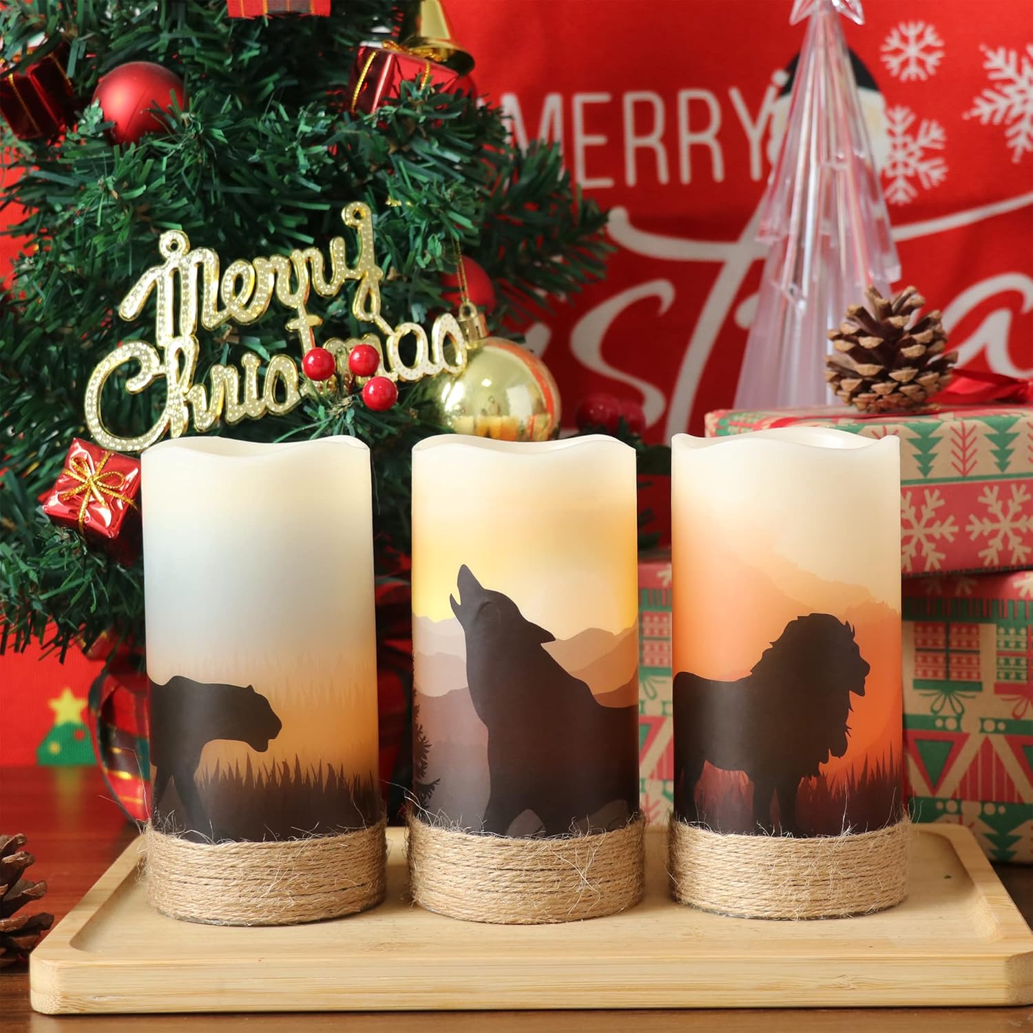 GenSwin Velas LED sin llama parpadeantes con cuerda de cáñamo y temporizador de 6 horas, velas rústicas que funcionan con pilas, luz cálida de cera