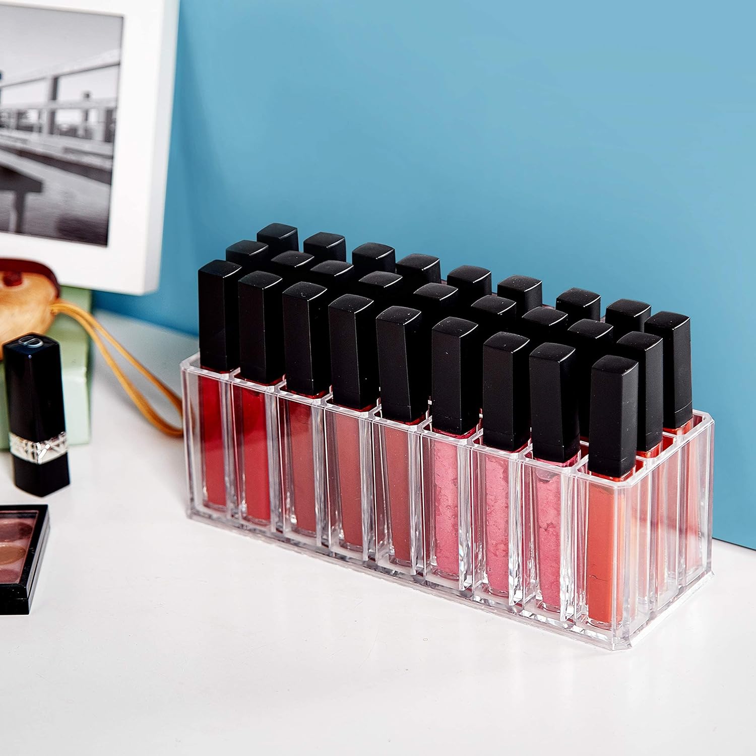 Organizador de brillo de labios, 27 espacios de acrílico transparente, vitrina de brillo de labios