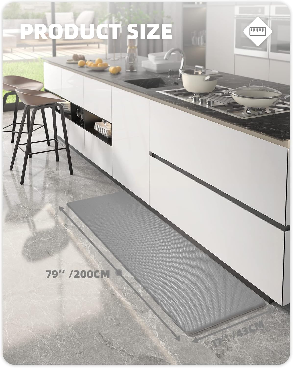 COLG – Alfombra de camino de cocina, acolchada antifatiga, antideslizante, acolchada, para piso, tapete de cocina de espuma de 17 x 79 pulgadas de