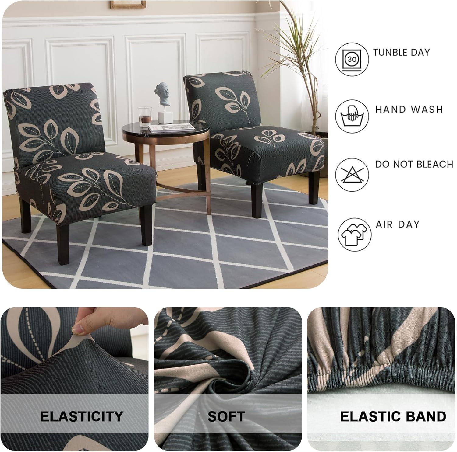HAOYONG Funda para silla de acento sin brazos, funda elástica para silla, fundas para silla de pantuflas, fundas protectoras de muebles para sala de