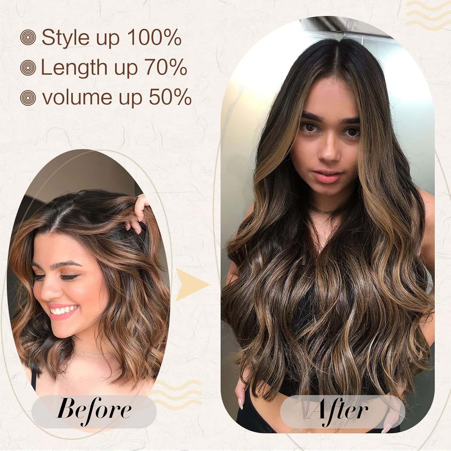 Extensión de cabello de alambre invisible con clips de seguridad, extensiones secretas de 20 pulgadas para mujer, extensiones onduladas sintéticas