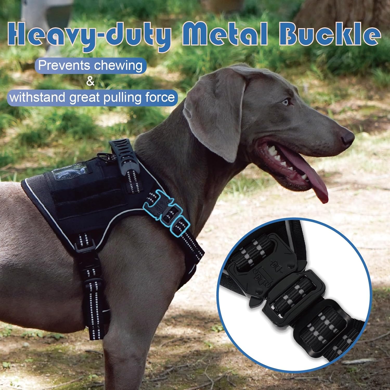 Arnés para perros grandes, antitirones, con soporte AirTag, arnés ajustable para perro de servicio, arnés con asa, suave acolchado y reflectante,