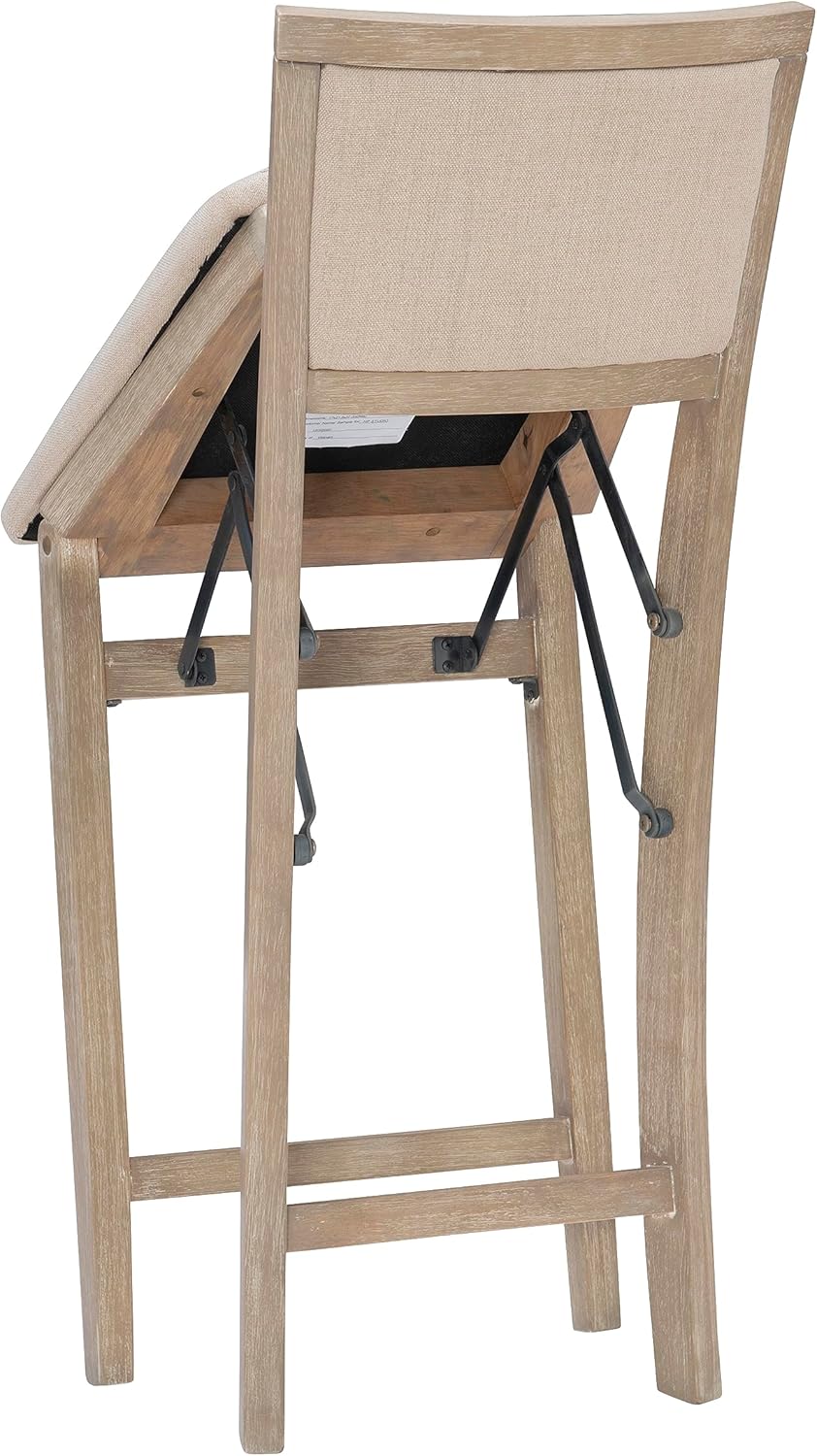Linon Keira Taburete plegable de madera rústica natural con asiento tapizado beige y respaldo