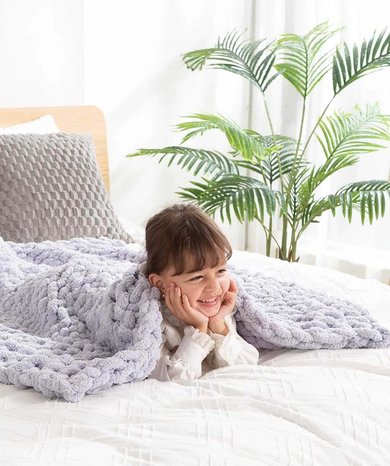 Manta de felpilla de punto grueso, 100% tejida a mano con hilo de felpilla jumbo, suave y acogedora para decoración del hogar y sofá cama (color