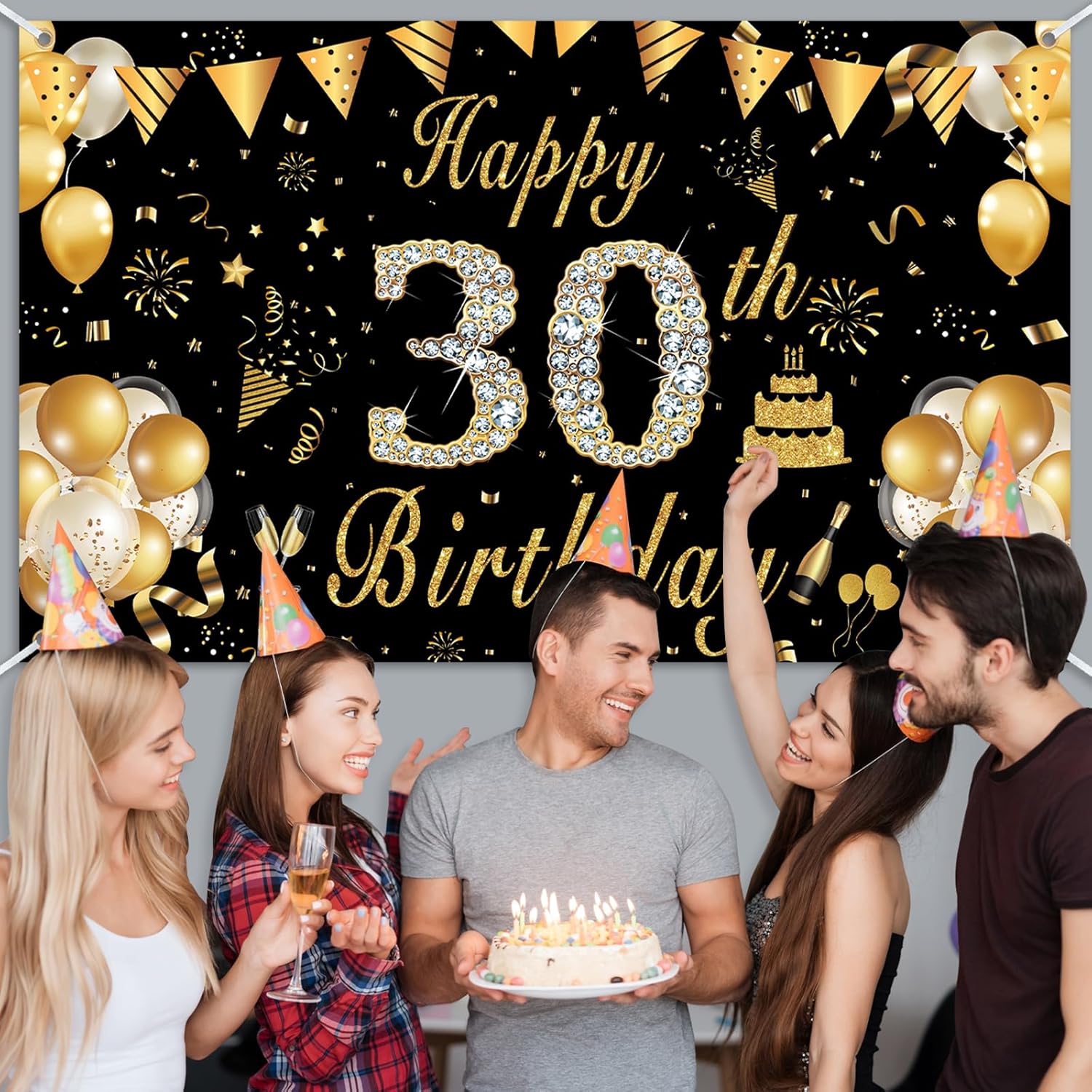 Cartel de cumpleaños, telón de fondo de letreros de feliz cumpleaños 30, decoración de cumpleaños para mujer, decoraciones de fiesta temática de