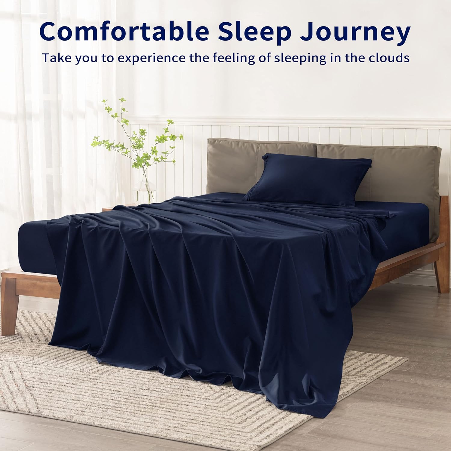 Juego de sábanas de 3 piezas para cama individual, sábanas y fundas de almohada de algodón Tencel, con bolsillos profundos, suave, resistente a la
