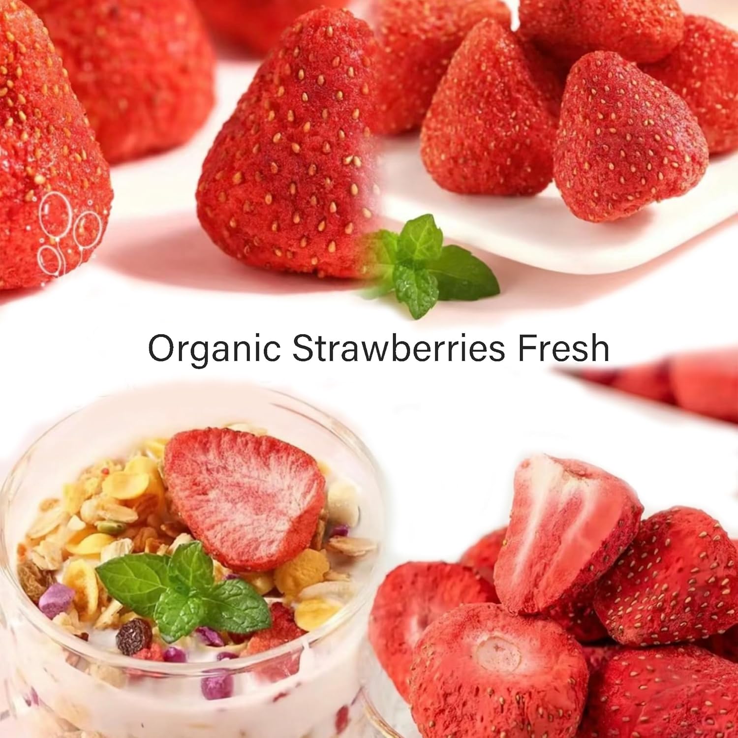 Xiaocun Diary, Bocadillos de frutas de fresa, fritas liofilizadas en bolsa resellable, 100% fruta entera de sabor original natural, paquete de 3.8