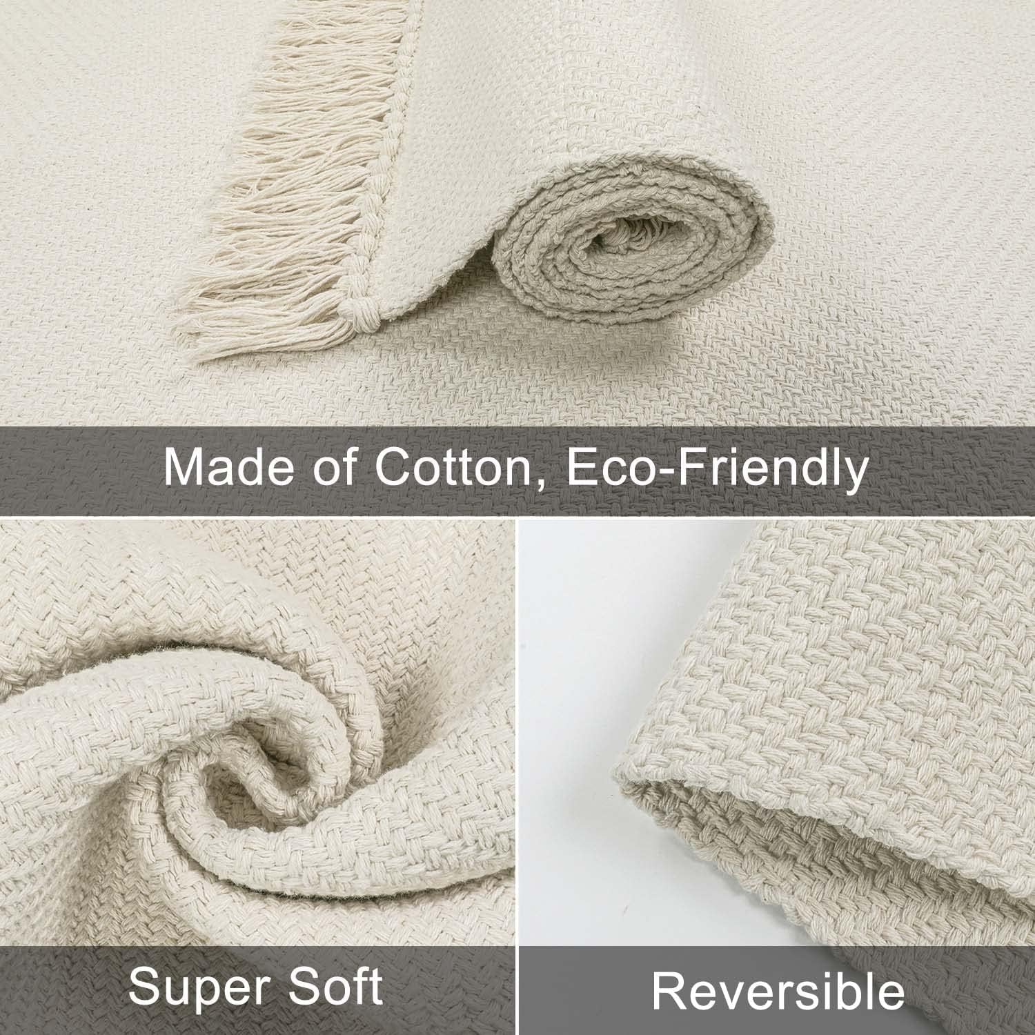 Collive – Tapete lavable de 3 x 5 pies, tapetes de cocina tejidos modernos, de algodón trenzado, color blancobeige, para puerta de interior,