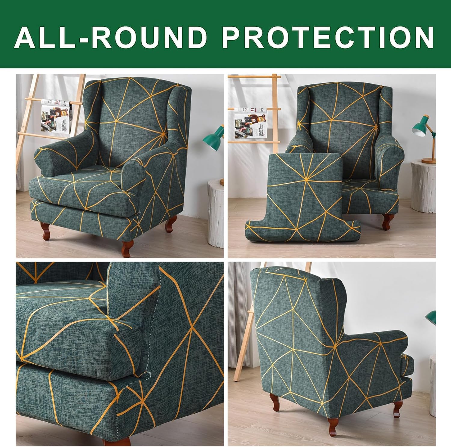 GOSTADY Funda para silla Wingback, 2 piezas, fundas de silla de alta elasticidad, fundas para sillón, estampado de plantas, lavables, fundas de