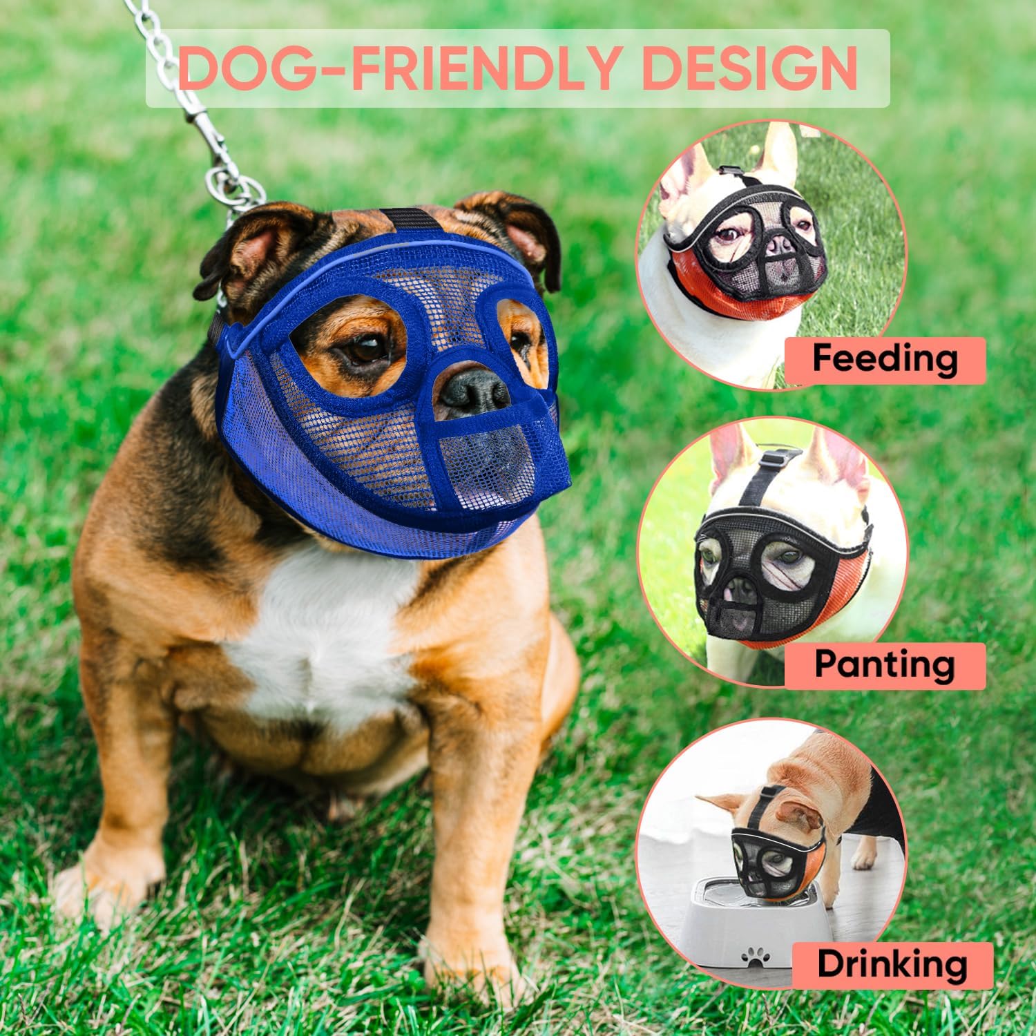 Bozal corto para perro, bozal ajustable para perros grandes de cara plana, guía de boca de malla, brillo nocturno, para Shih Tzu, Bulldog inglés,