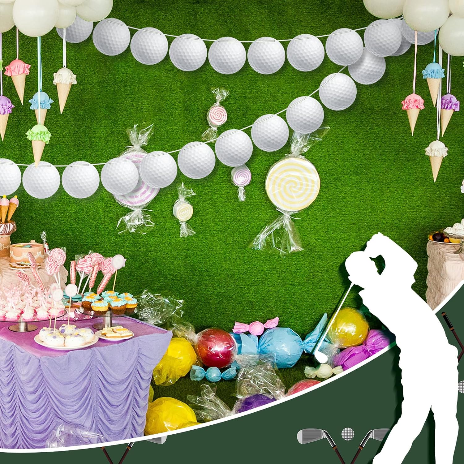 5 piezas de decoraciones de fiesta de golf, suministros de fiesta de golf, banderines de golf, banderines colgantes, guirnaldas de papel de golf