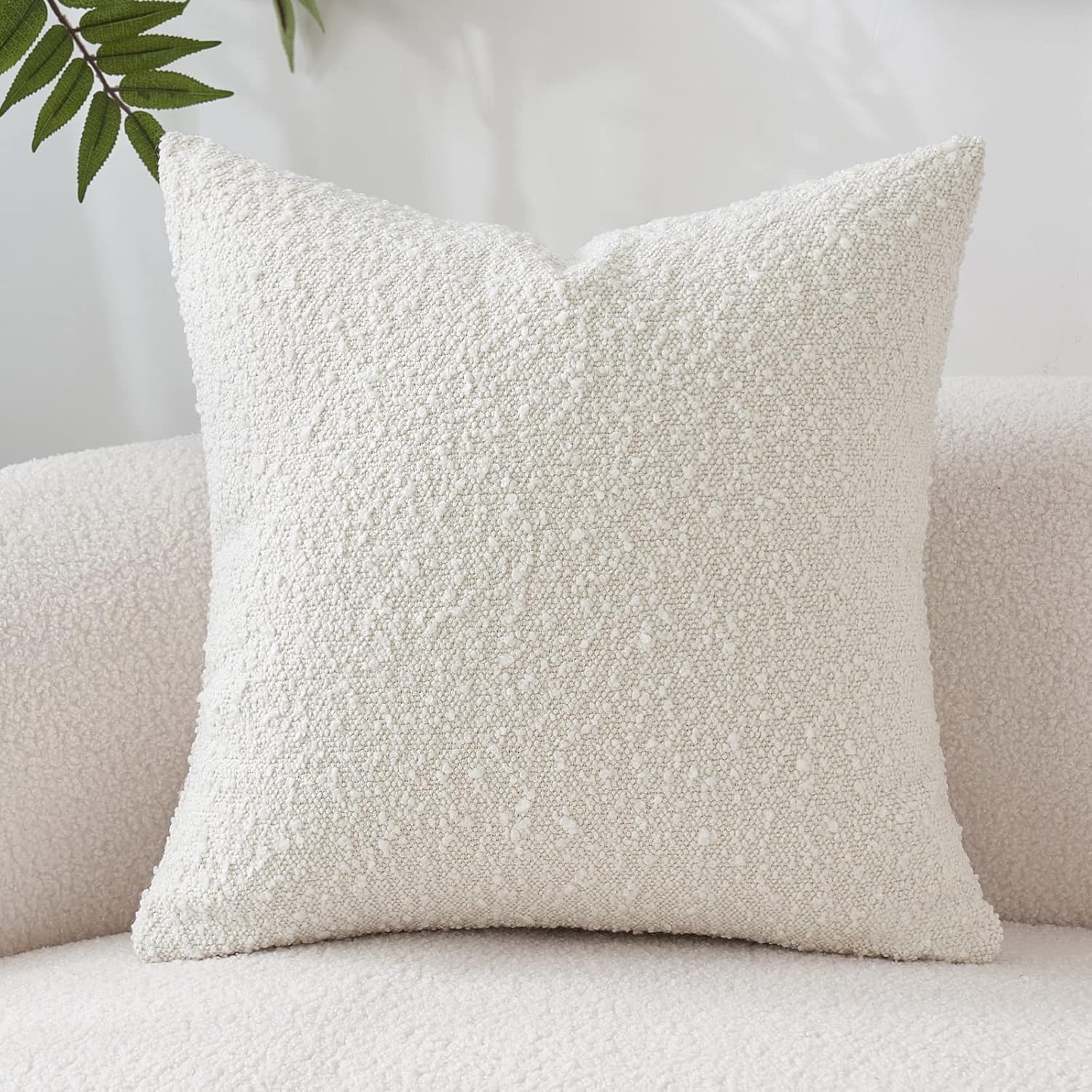MIULEE Funda de almohada decorativa de 18 x 18 pulgadas, funda de almohada blanca pura con textura de boucle para sofá, sofá, decoración del hogar