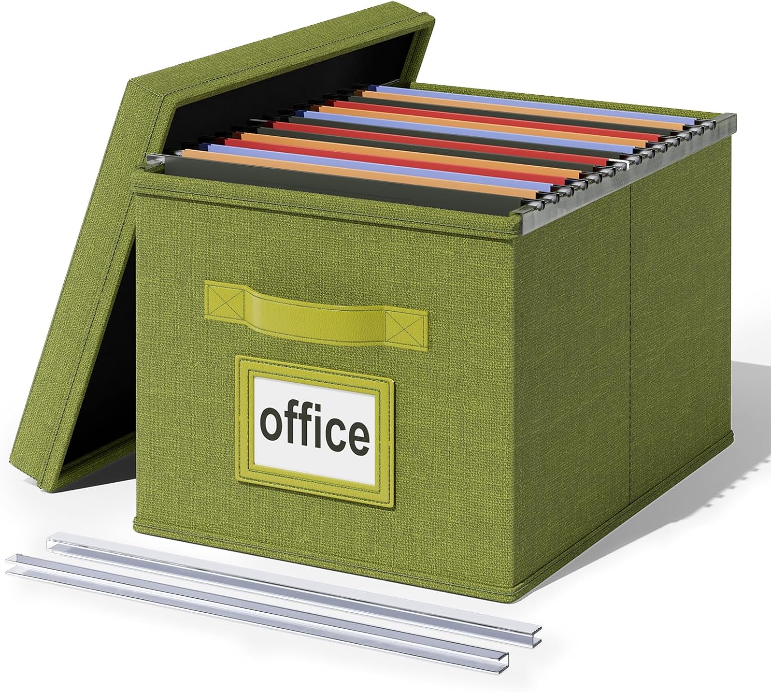 Huolewa Caja organizadora de archivos mejorada con tapa, caja de archivos decorativa con asa, organizador de archivos colgante de lino para