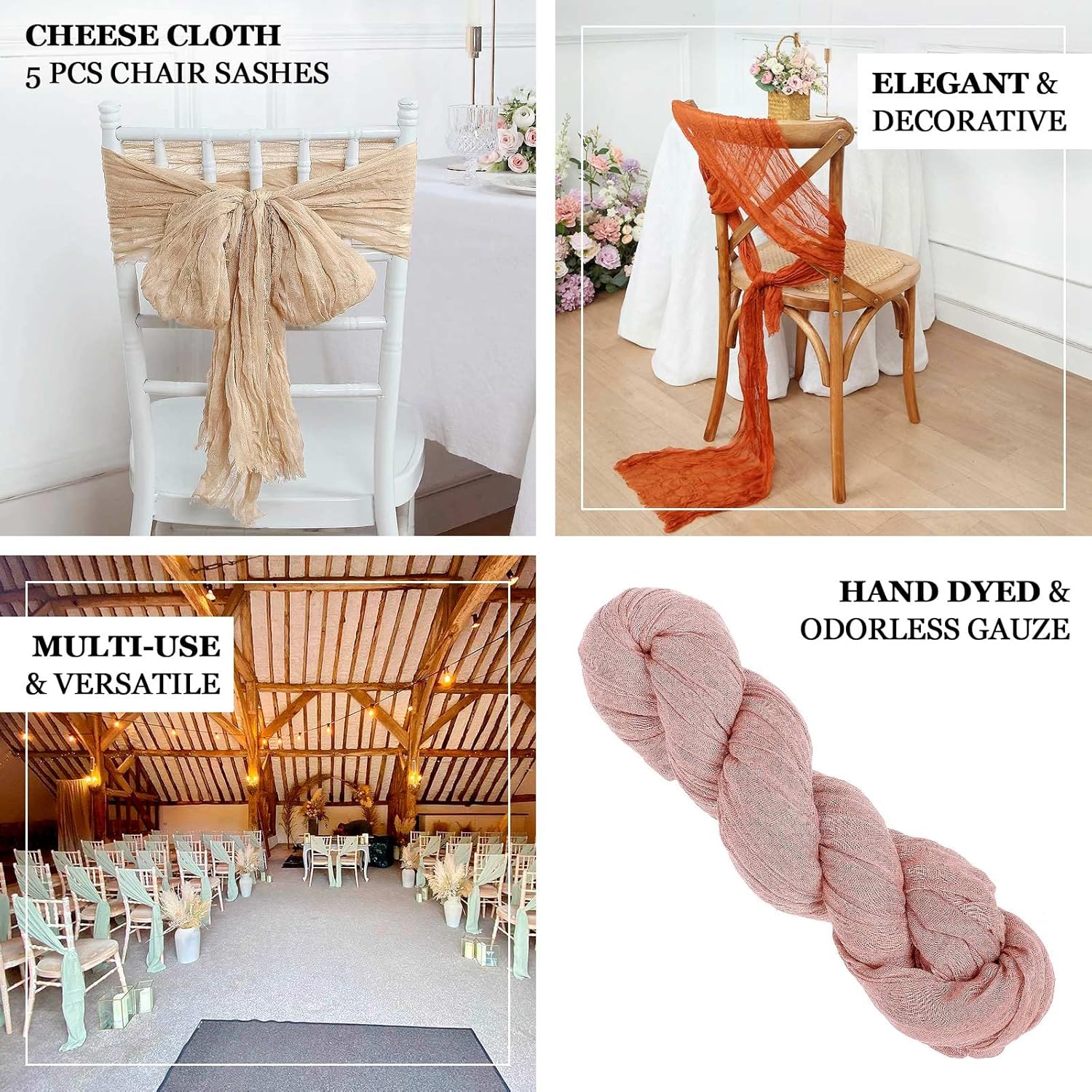 Efavormart – Paquete de 5 bandas para silla de gasa color marfil, 16 x 88 pulgadas