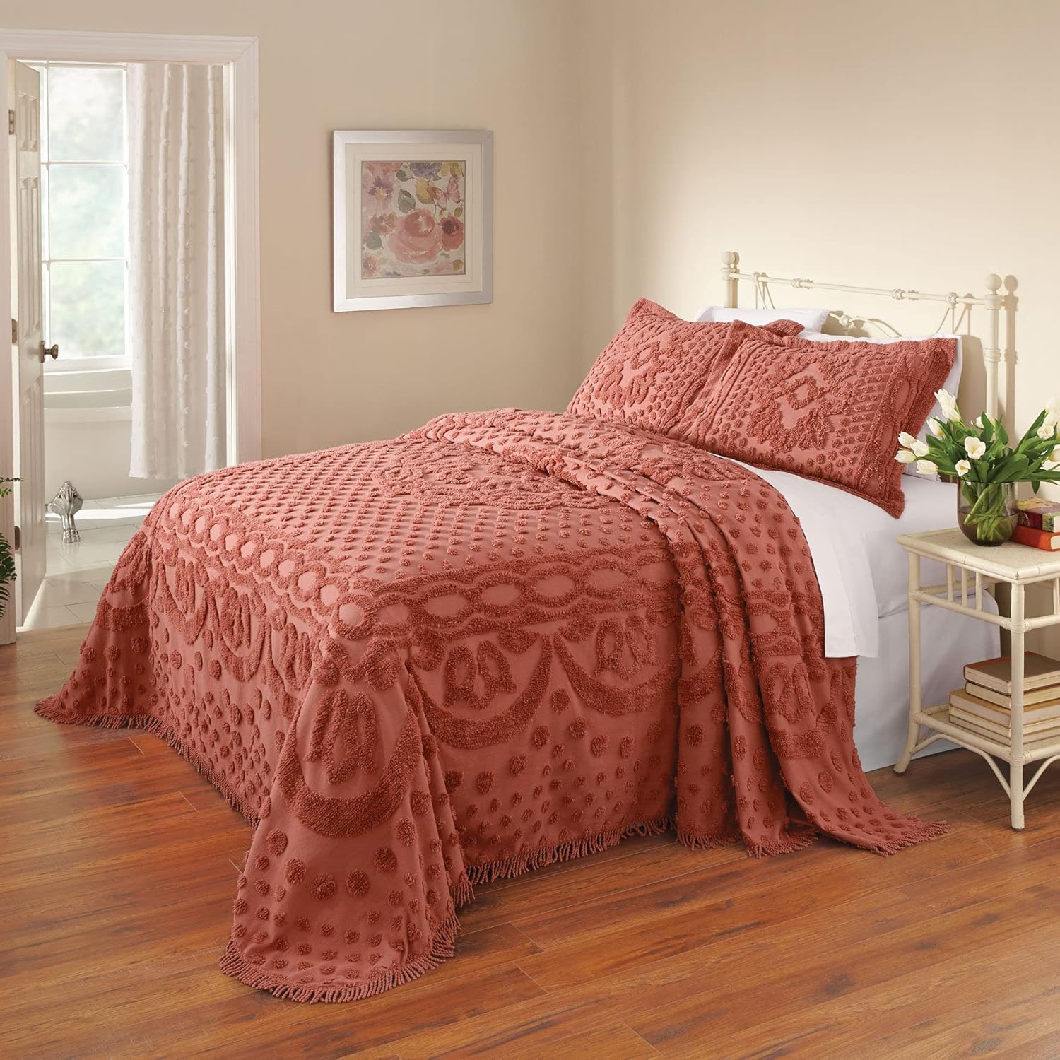 BrylaneHome Georgia – Colcha de chenilla, Coral, King