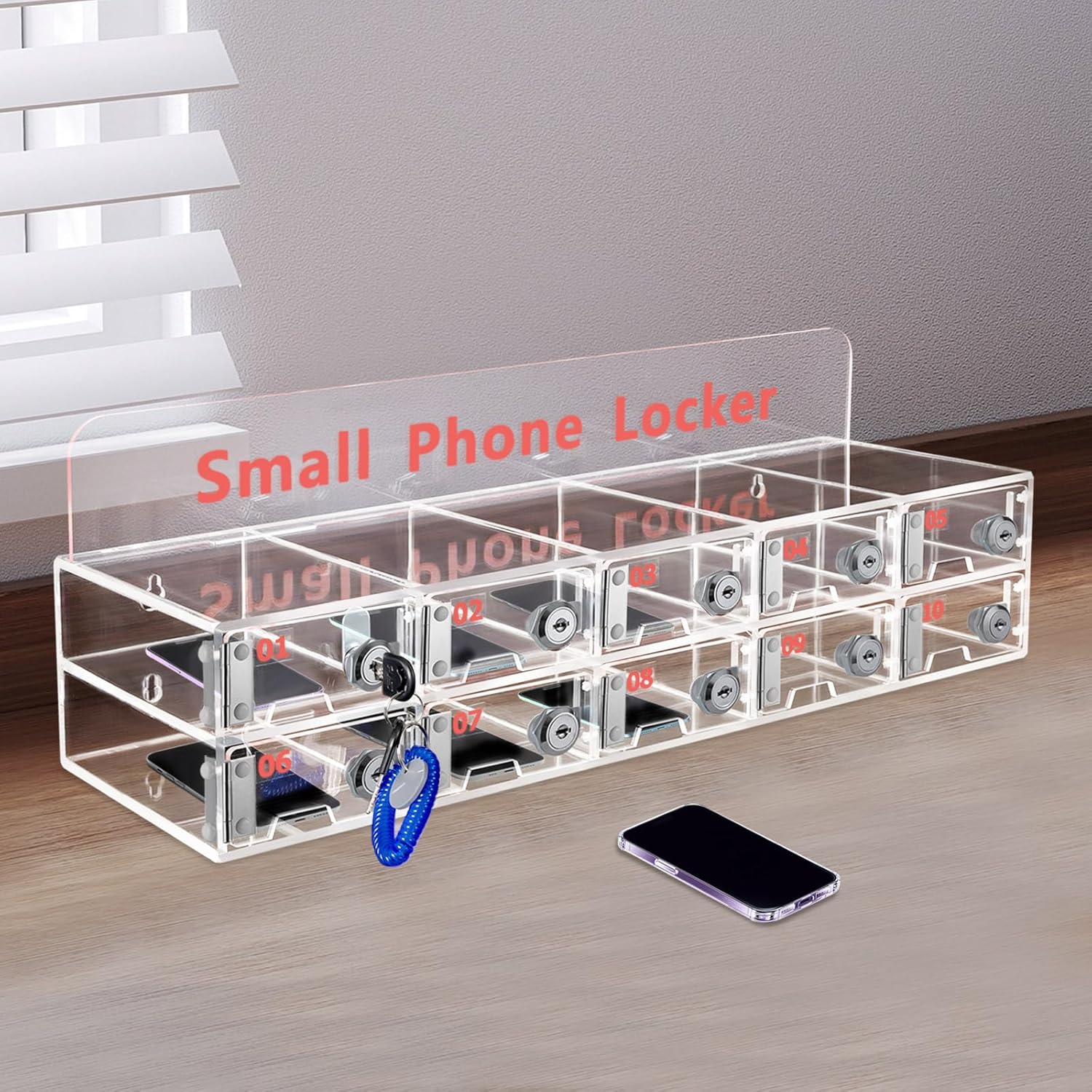 Caja de armario transparente para teléfono celular, armario de almacenamiento de teléfono celular acrílico con cerraduras de puerta y llaves,