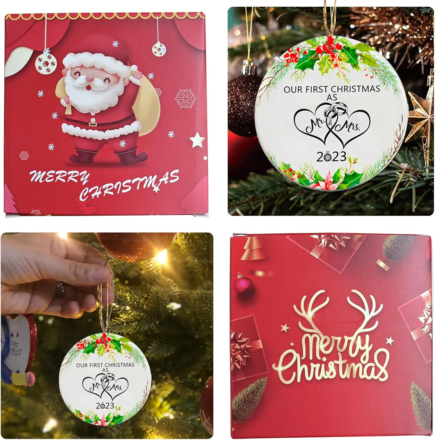 Adorno de Navidad para casados 2023, adornos de Navidad juntos con impresión de doble cara, recuerdo de cerámica, regalos de boda de recién casados