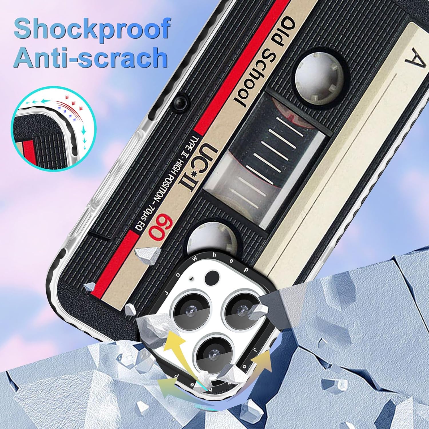 Jowhep Funda para iPhone 15 Pro Max, diseño de cinta musical retro femenina para niñas, niños, adolescentes, mujeres, funda divertida, única,