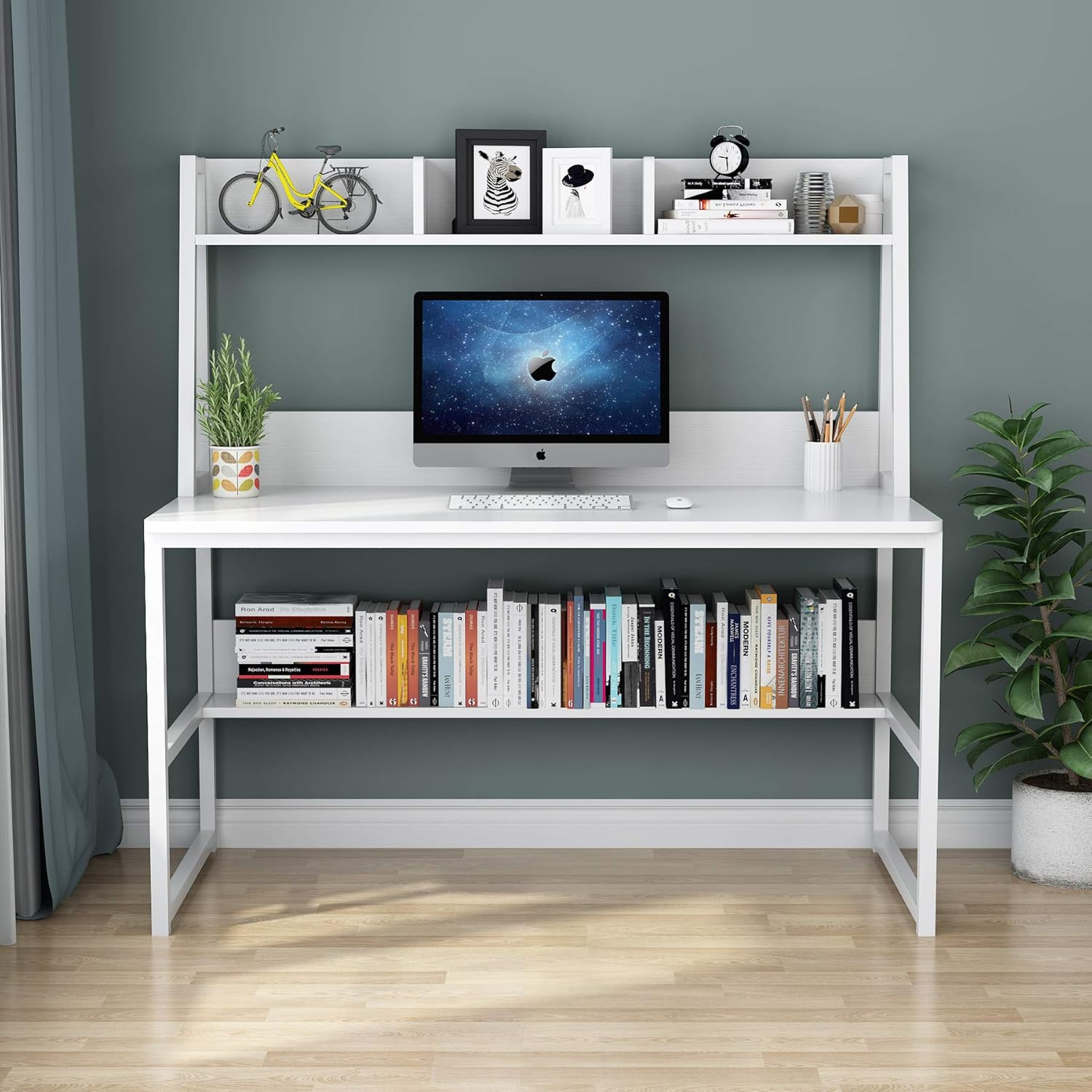 Tribesigns Escritorio para computadora con gabinete, escritorio de oficina en casa de 47 pulgadas con diseño de ahorro de espacio con estantería