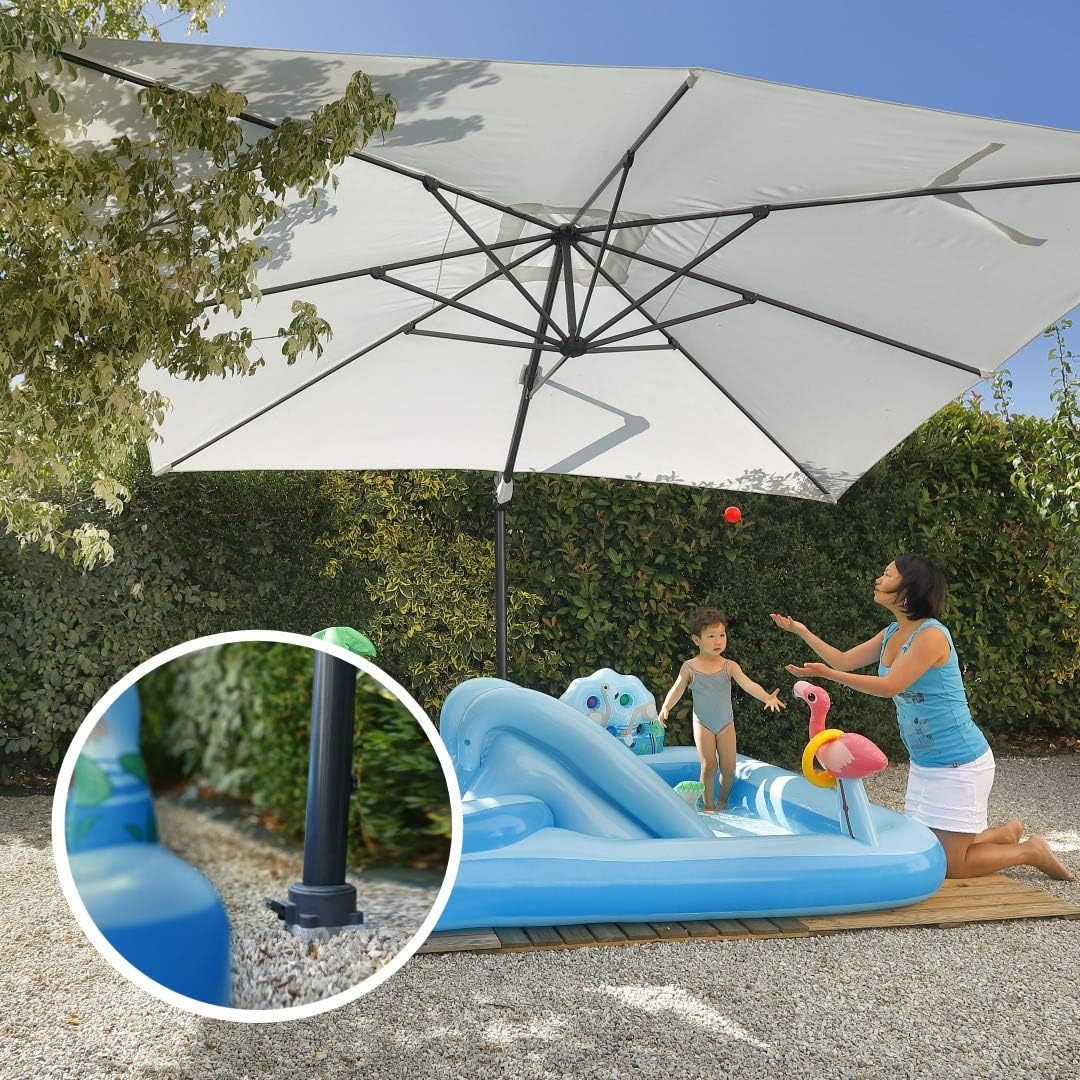 GARD & ROCK – SOPORTE PARA PARASOL DESPLAZADO, Extraíble y en Aluminio – Apto para cualquier tipo de suelo – Base de anclaje no incluida! – MONTAJE