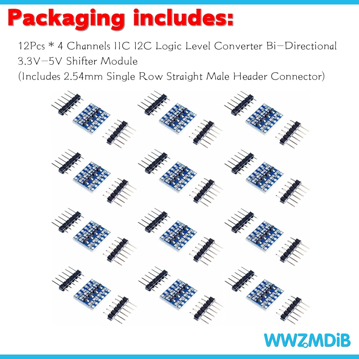 12 unids 4 canales IIC I2C convertidor de nivel lógico bidireccional 3.3V-5V módulo de cambio para Arduino