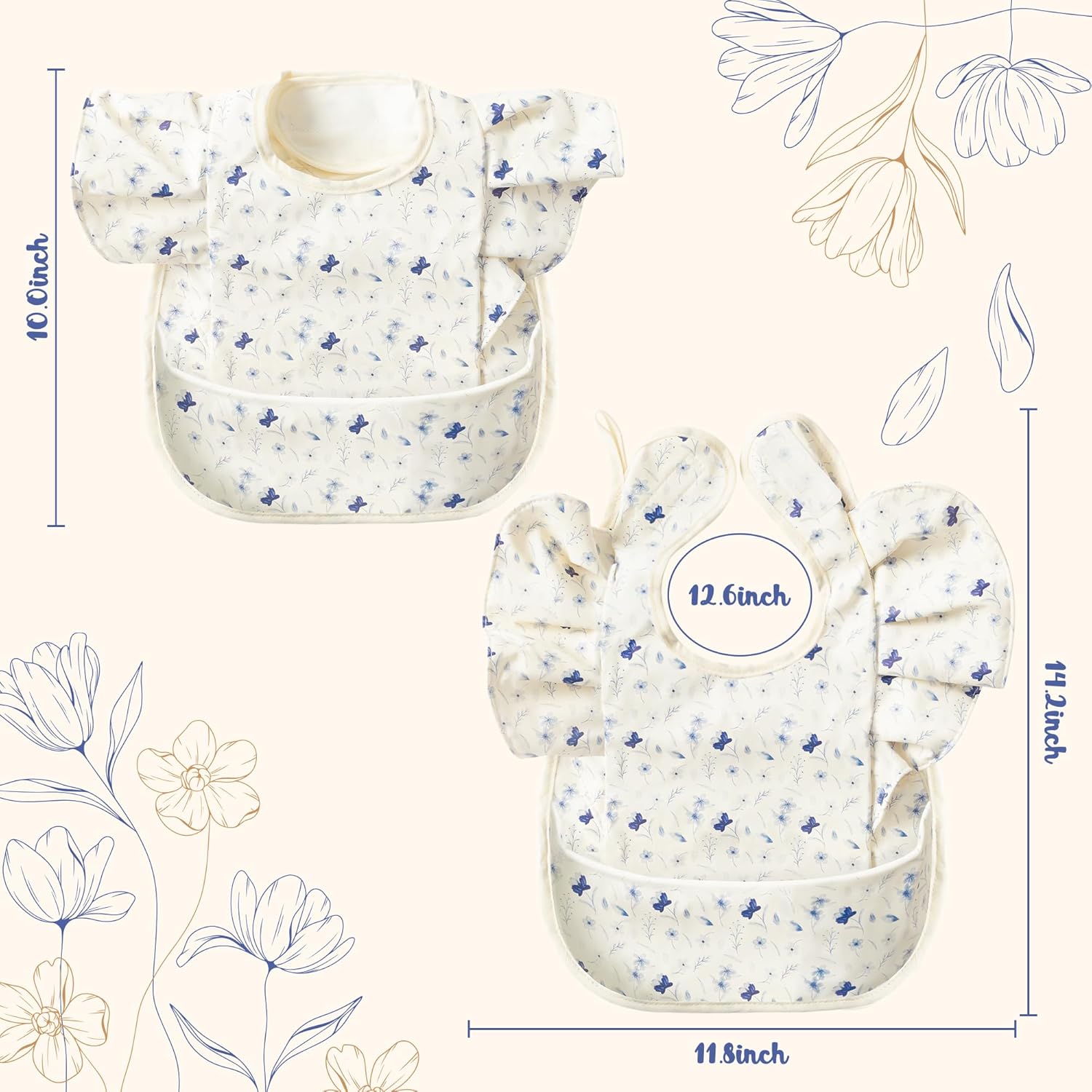 3 delantales para bebés a prueba de desorden para alimentar, baberos de comida con receptor, delantal impermeable ajustable floral, baberos a prueba