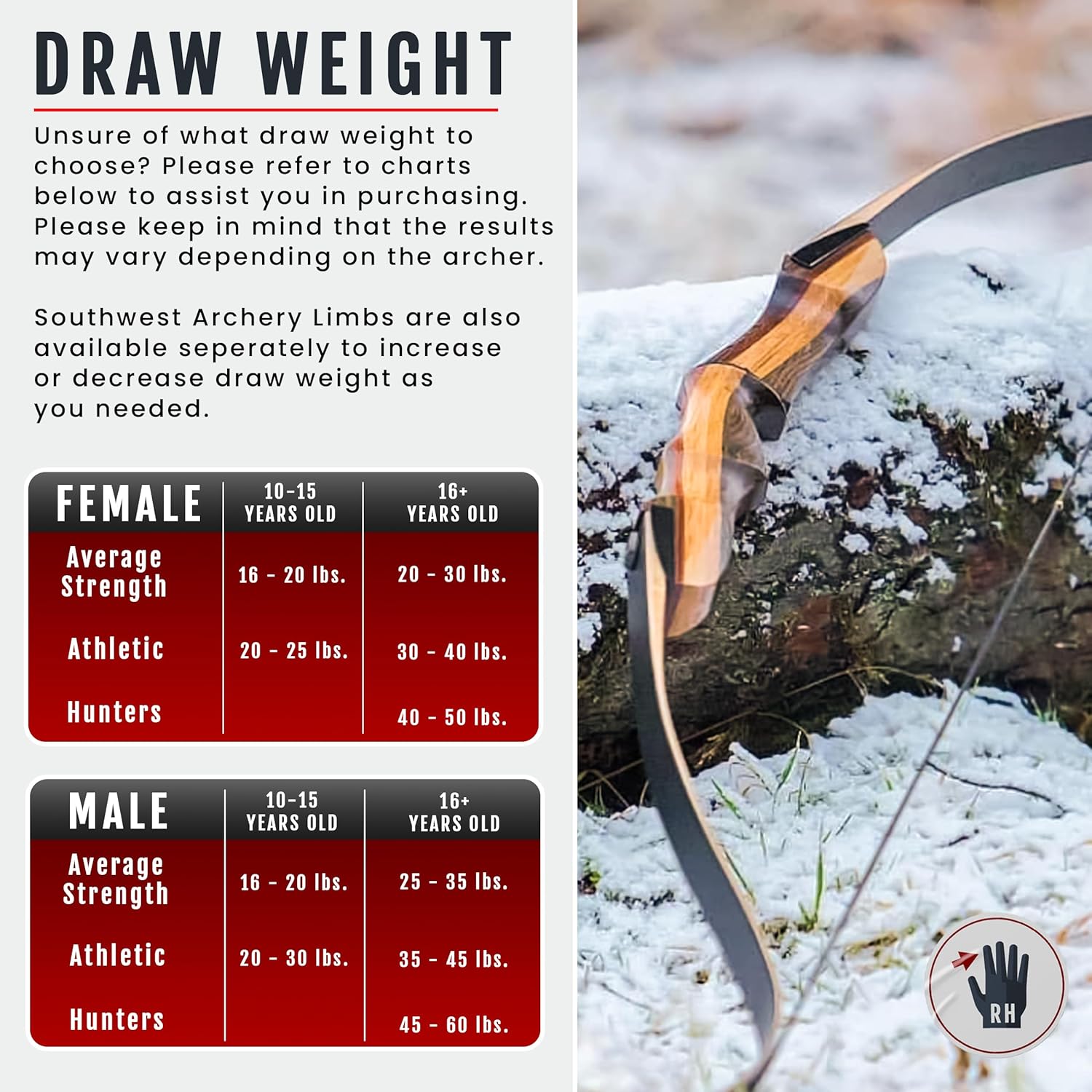 Tigershark Takedown – Arco recurvo  Versiones estándar y PRO  Arco de caza de 62 pulgadas  zurdo y diestro  Pesos de tracción en 16 lb-60 lb